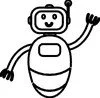A simple black and white cartoon drawing of a cute, smiling anthropomorphic bug waving.