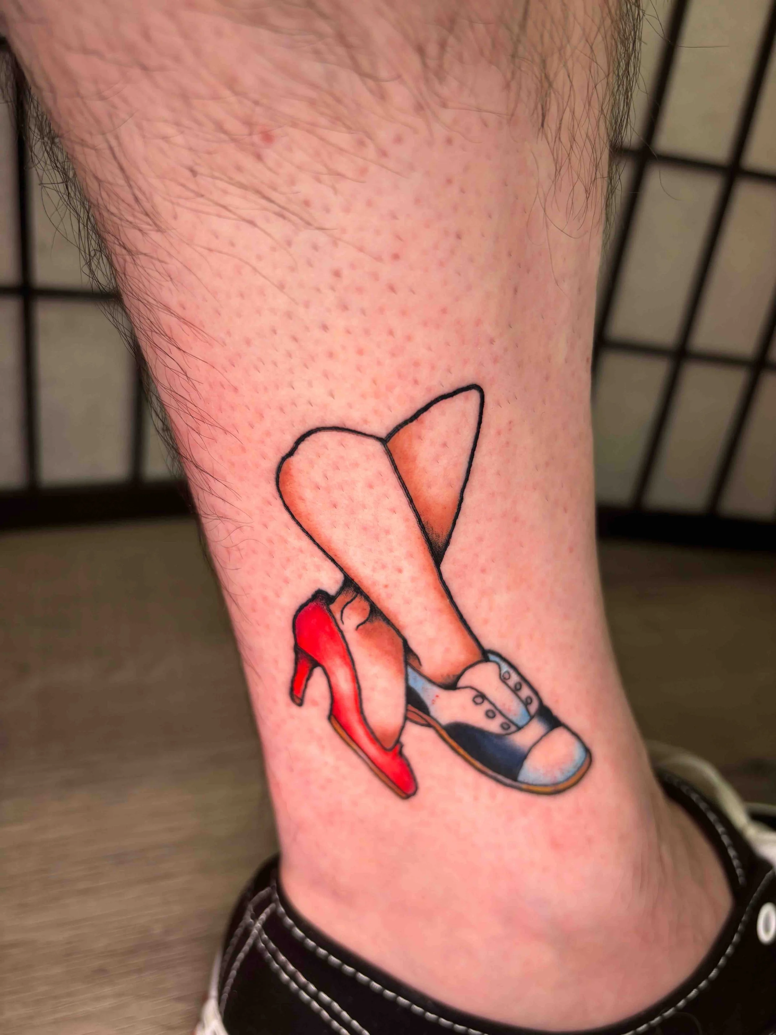 American Traditional Twin Peaks tattoo of Audrey Horne’s shoes from a flash sheet by AK Zaionz at Sink or Swim in. Niagara Falls NY