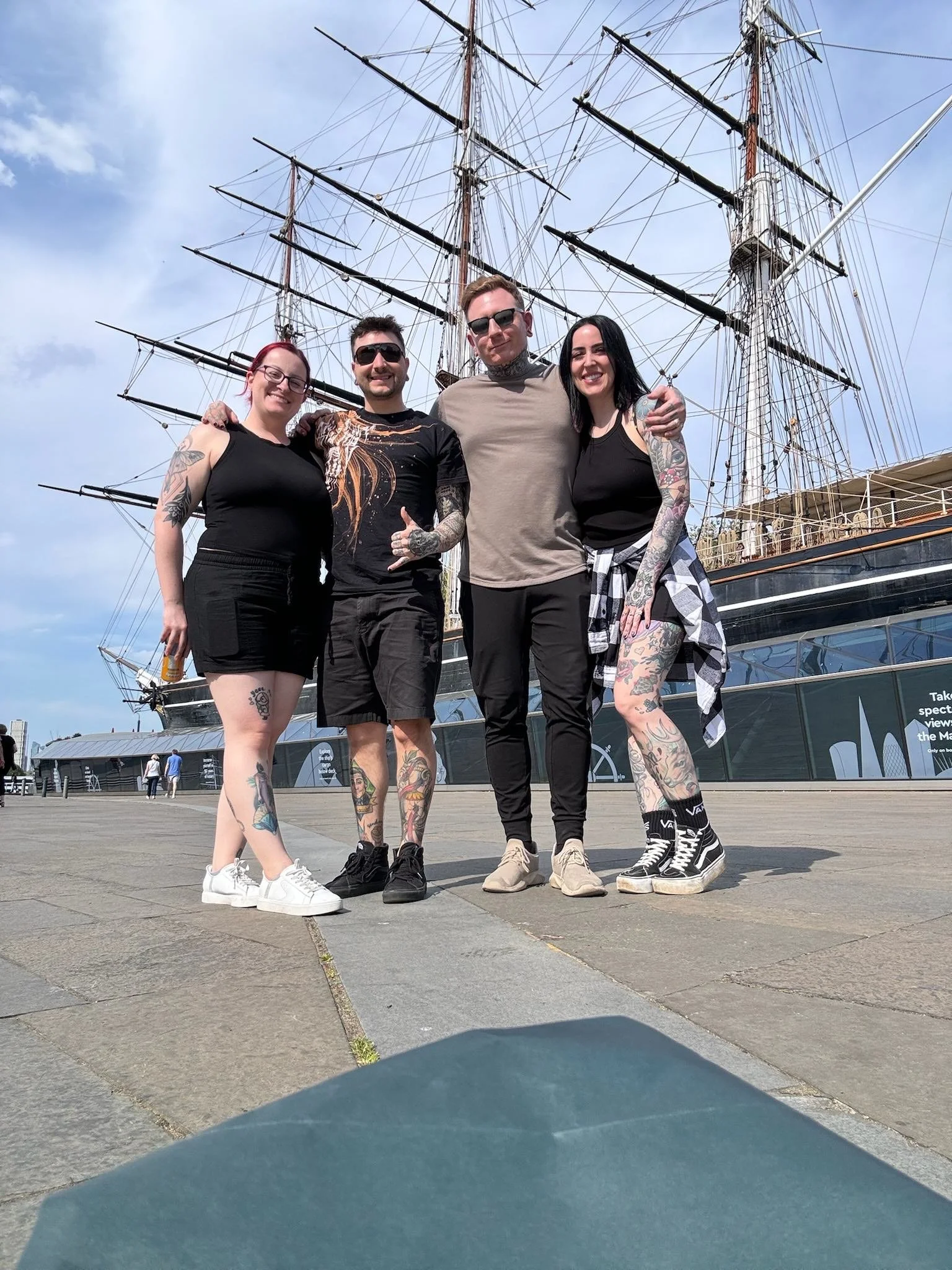 Iggy Luppino, Keith Kuzara, shannon Kuzara outside of the cut sark in London England