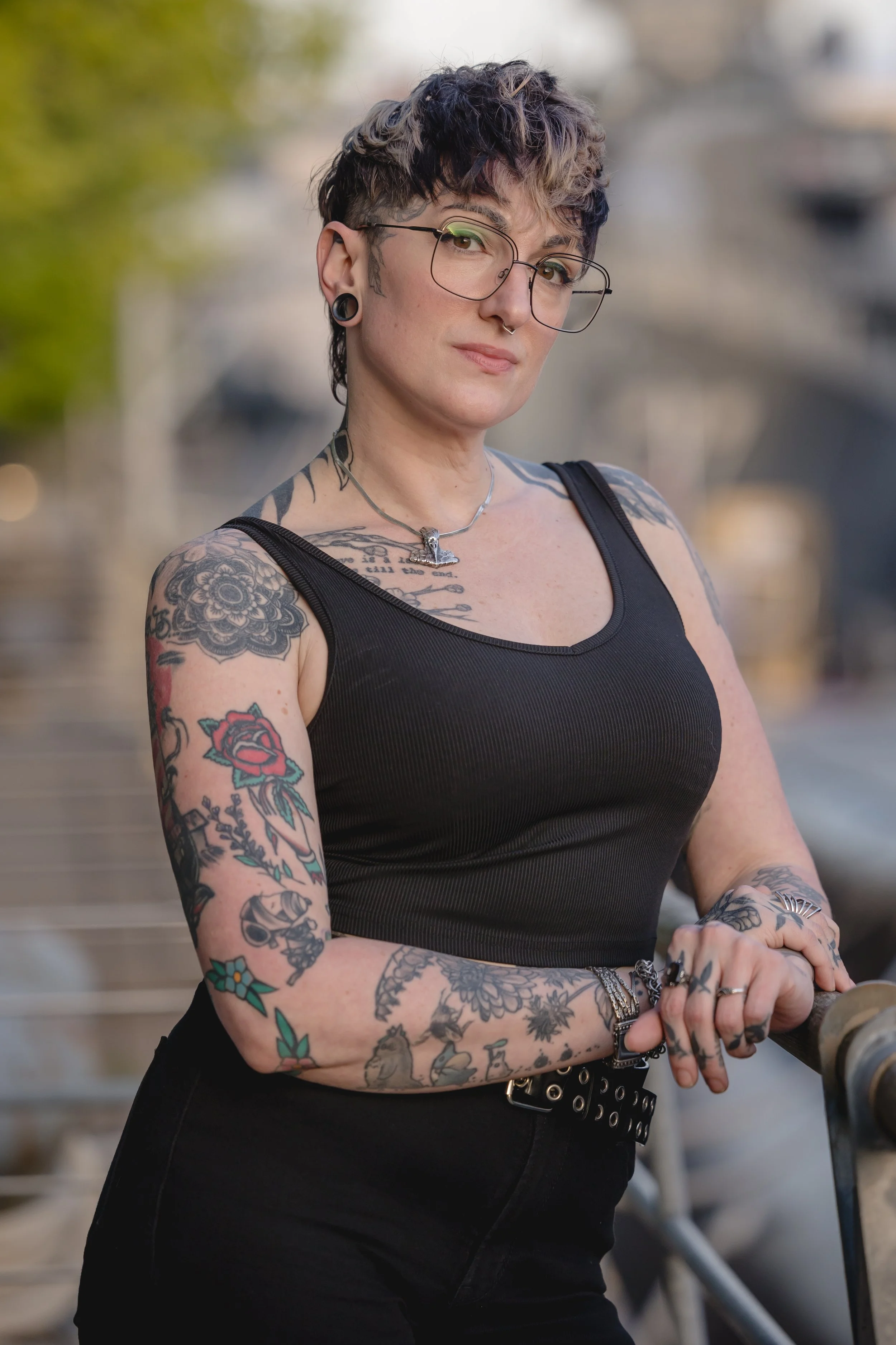 Professional studio portrait of resident custom tattoo artist at Sink or Swim on Niagara Falls Boulevard
