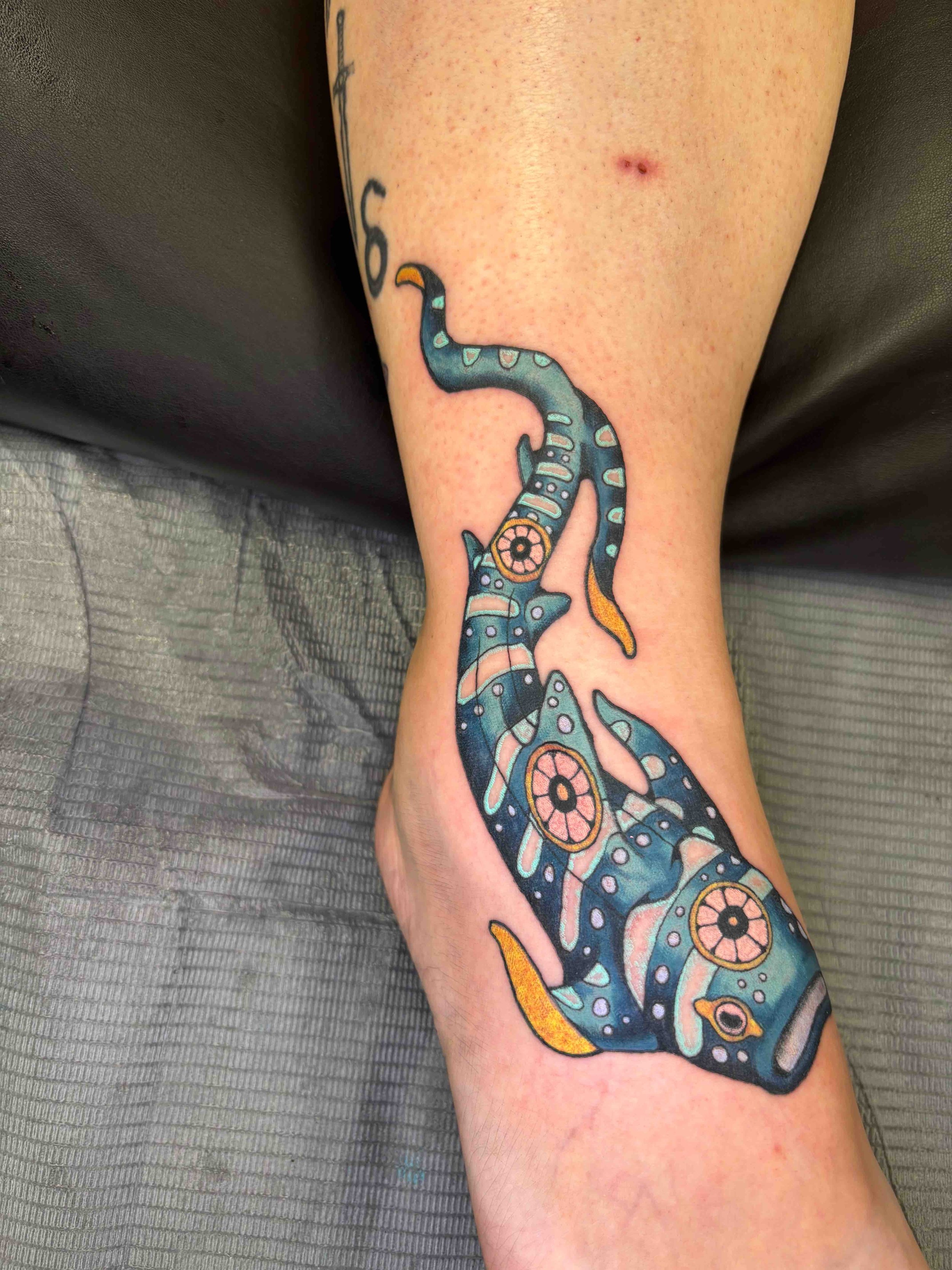 Neo traditional ornate whale shark color tattoo by AK Zaionz at Sink or Swim in Niagara Falls NY