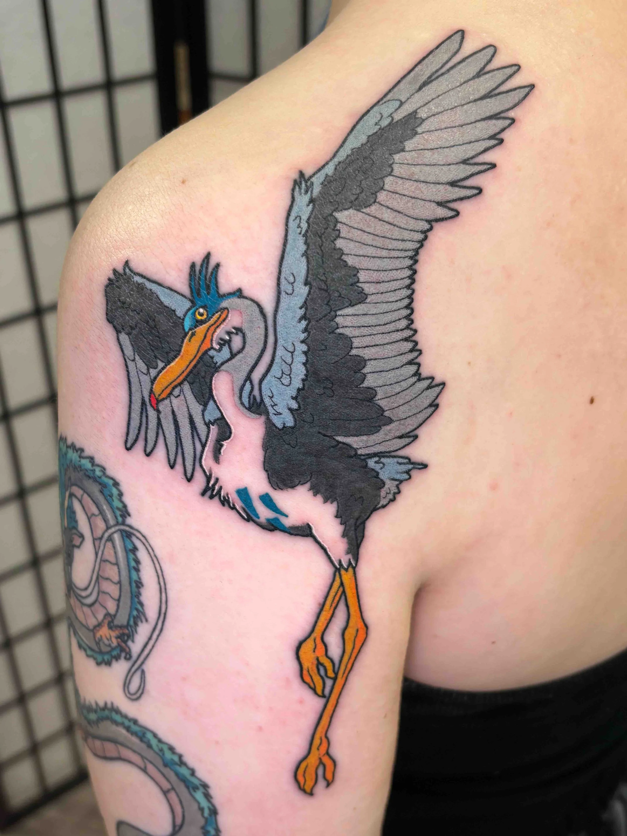 neotraditional style bird, portfolio work by Sam Sullivan at Sink or Swim Tattoo and Piercing in Niagara Falls, NY