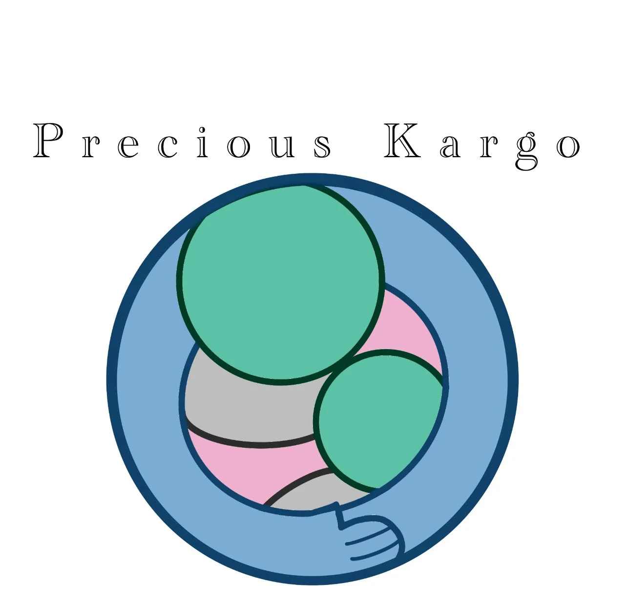 Logo with a stylized blue circular perspective of multiple colored circles and the text 'Precious Kargo' above.