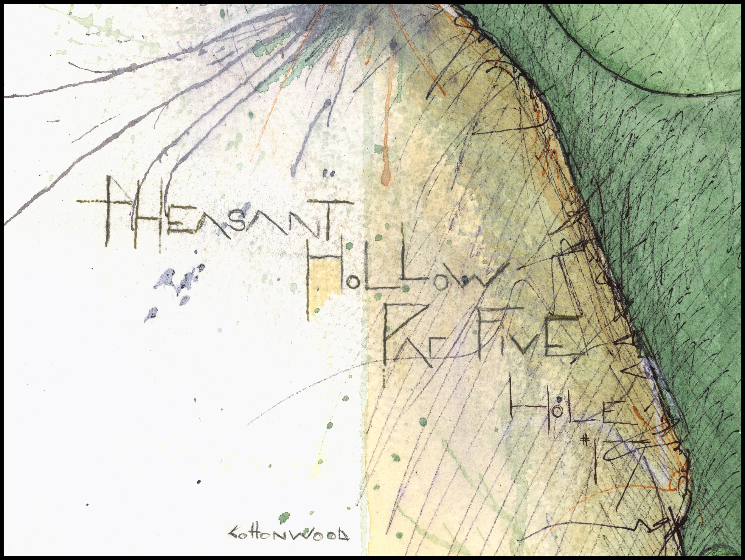 Fine art print of Hole #17 “Pheasant Hollow” at Prairie Dunes Country Club by Charcoal Golf.
