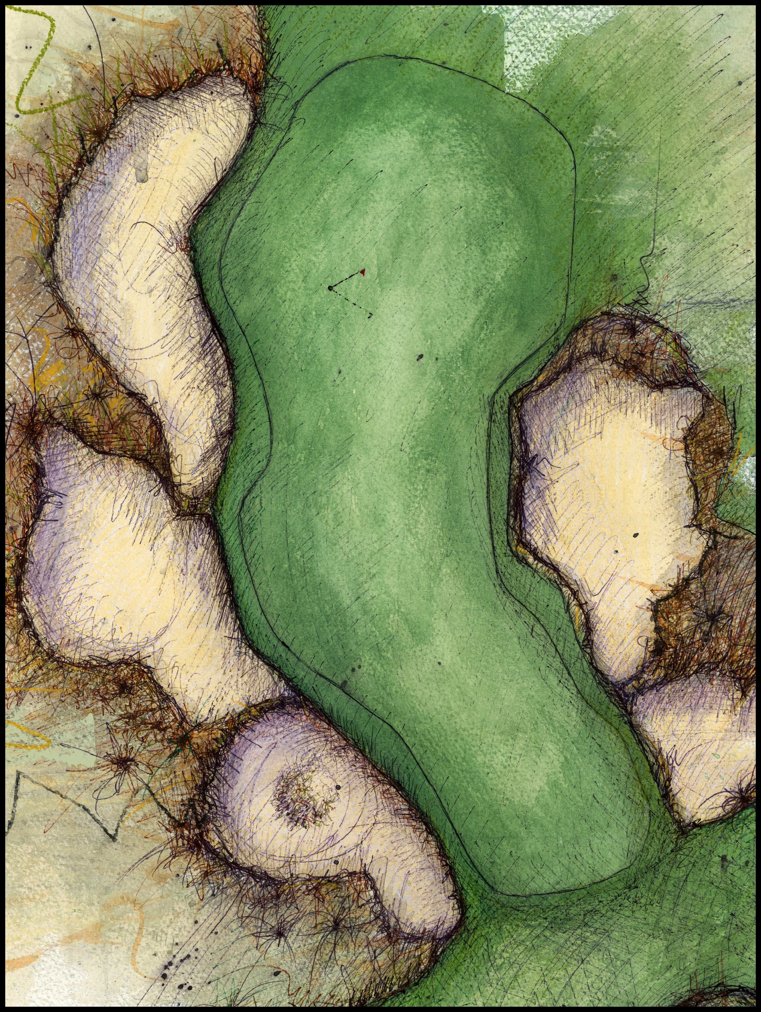 Fine art print of Hole #17 at Te Arai Links South Course by Charcoal Golf.