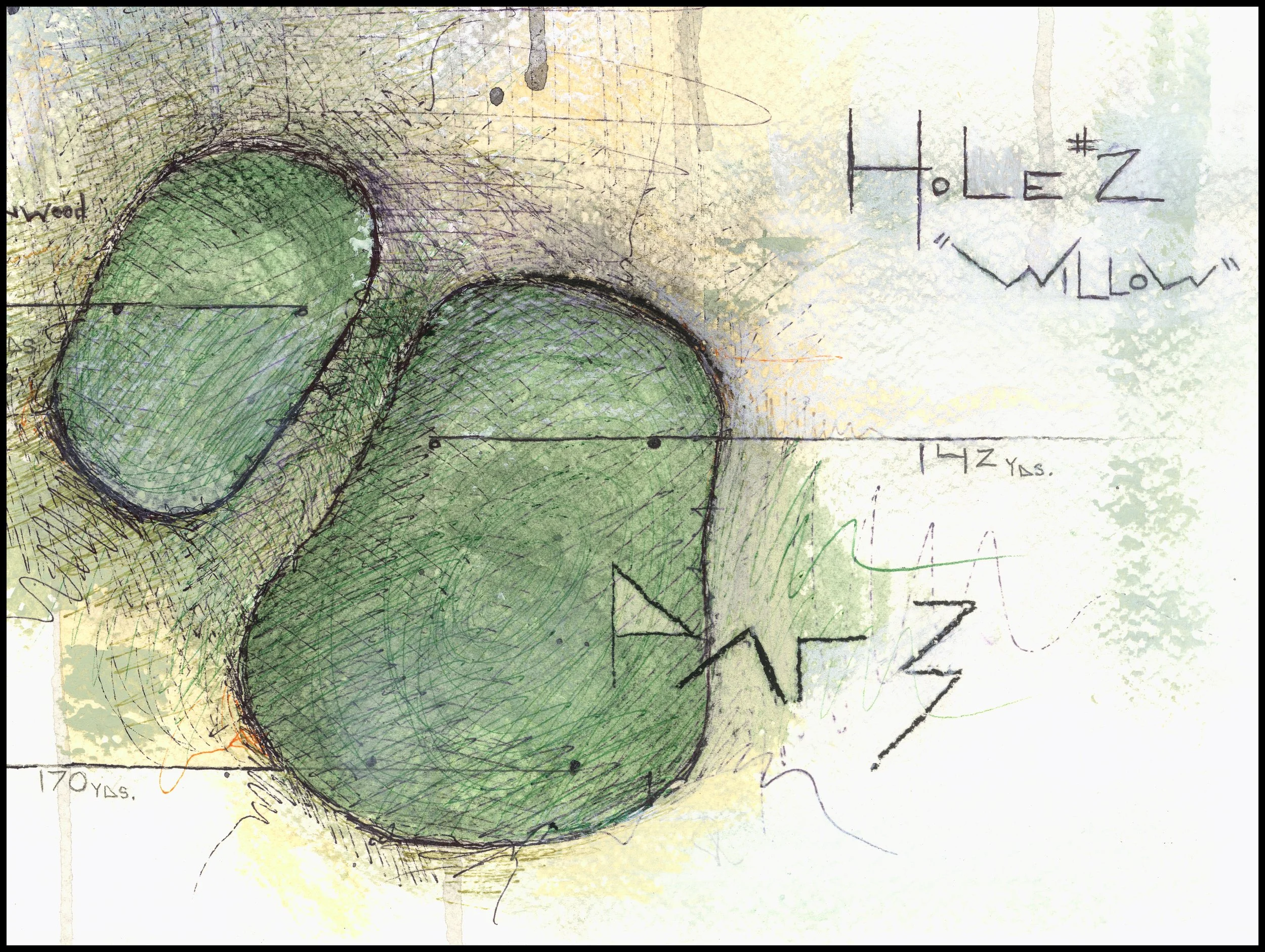 Fine art print of Hole #2 “Willow” at Prairie Dunes Country Club by Charcoal Golf.