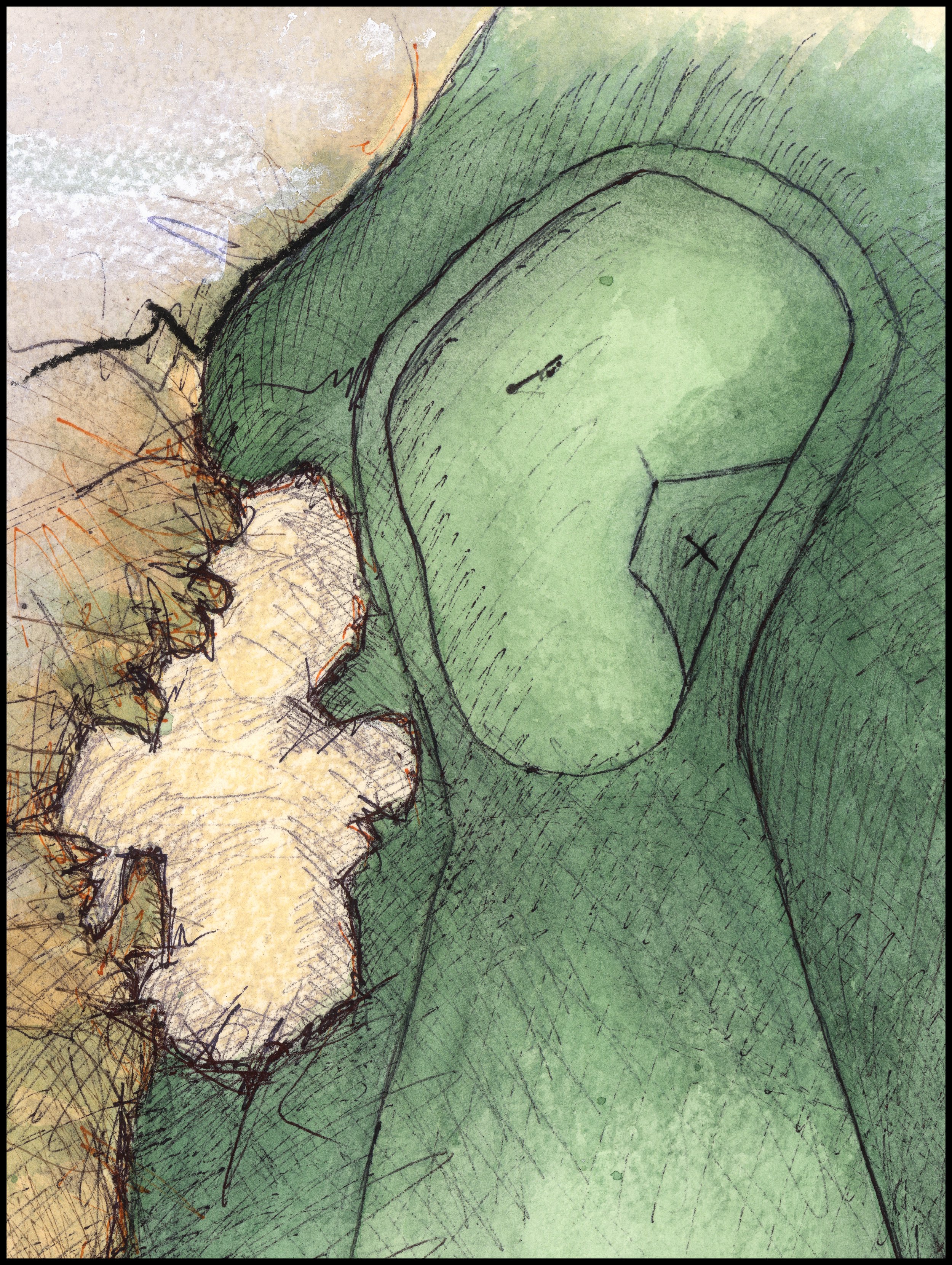 Fine art print of Hole #17 “Pheasant Hollow” at Prairie Dunes Country Club by Charcoal Golf.