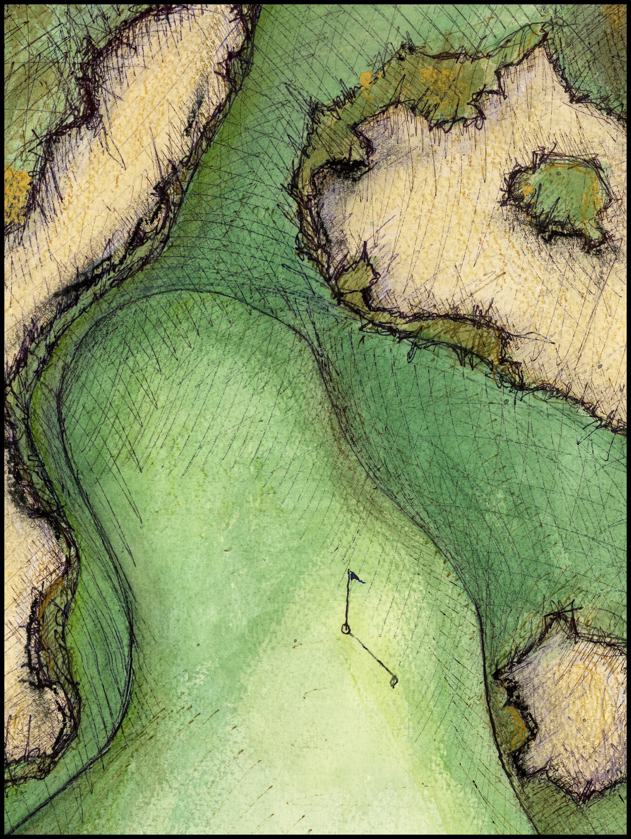 Fine art print of Hole #4 "King" at Sweetens Cove Golf Club by Charcoal Golf.