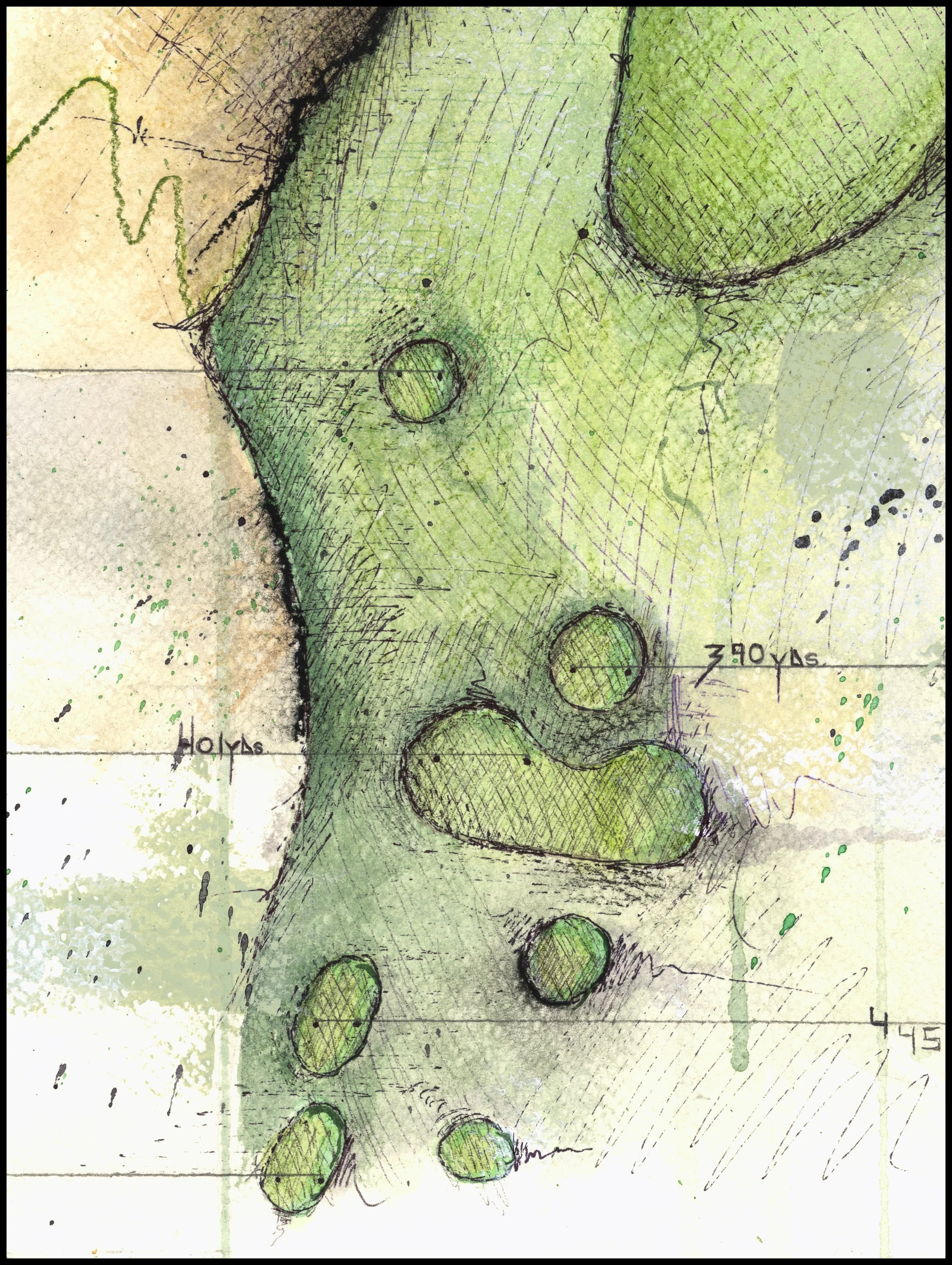 Fine art print of Hole #1 “Carey Lane” at Prairie Dunes Country Club by Charcoal Golf.