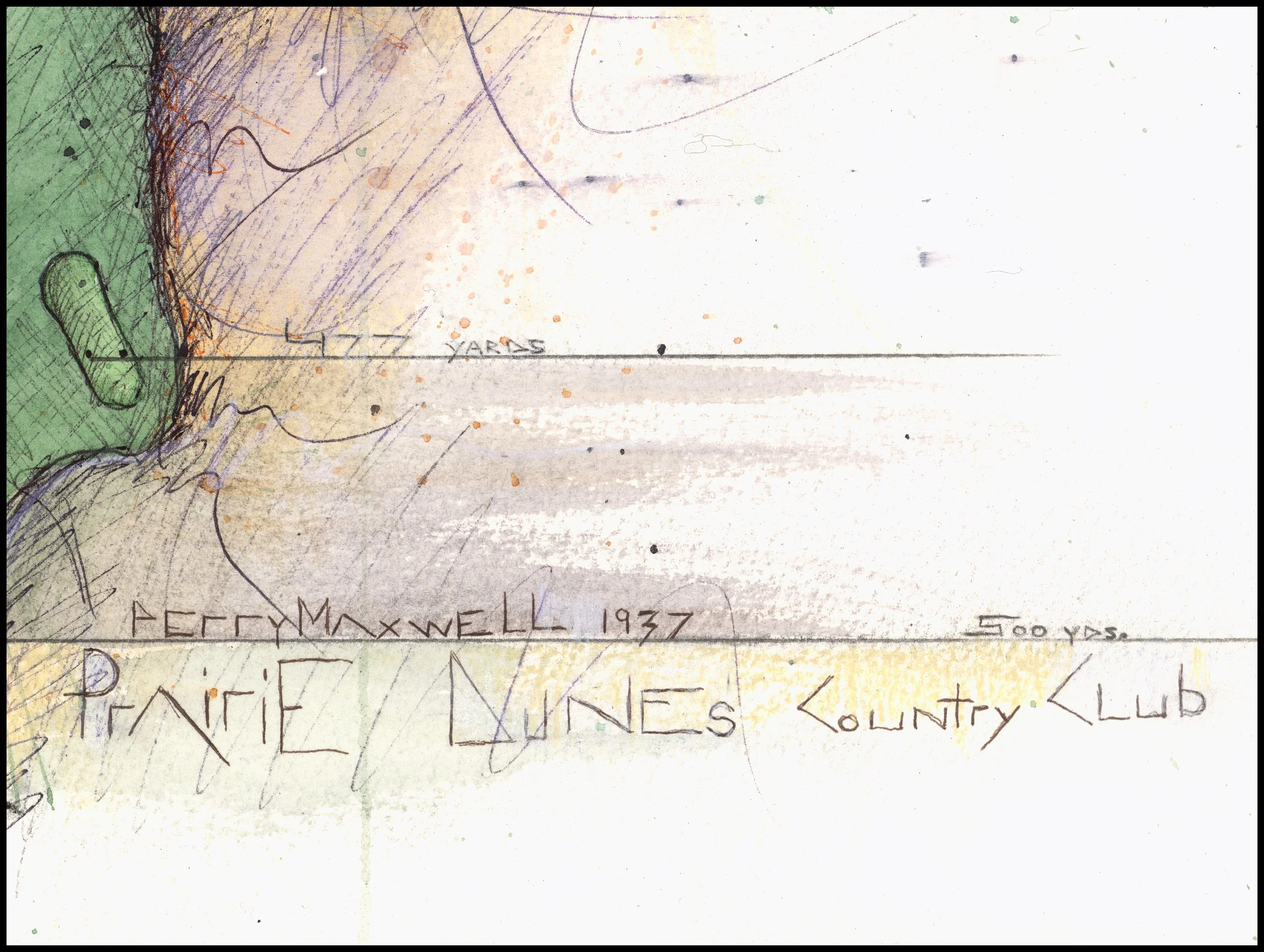 Fine art print of Hole #17 “Pheasant Hollow” at Prairie Dunes Country Club by Charcoal Golf.