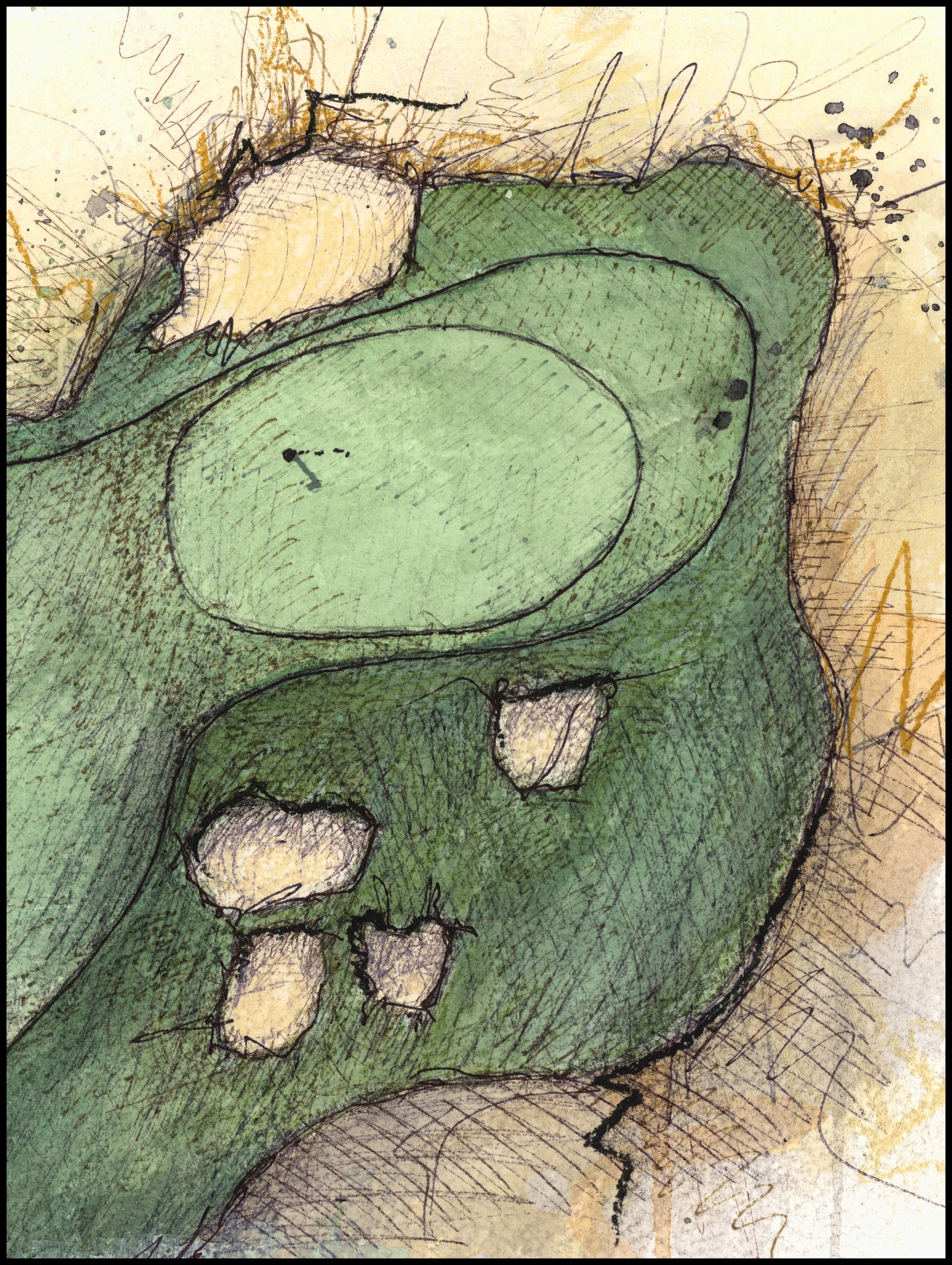 Fine art print of Hole #8 “Dunes” at Prairie Dunes Country Club by Charcoal Golf.