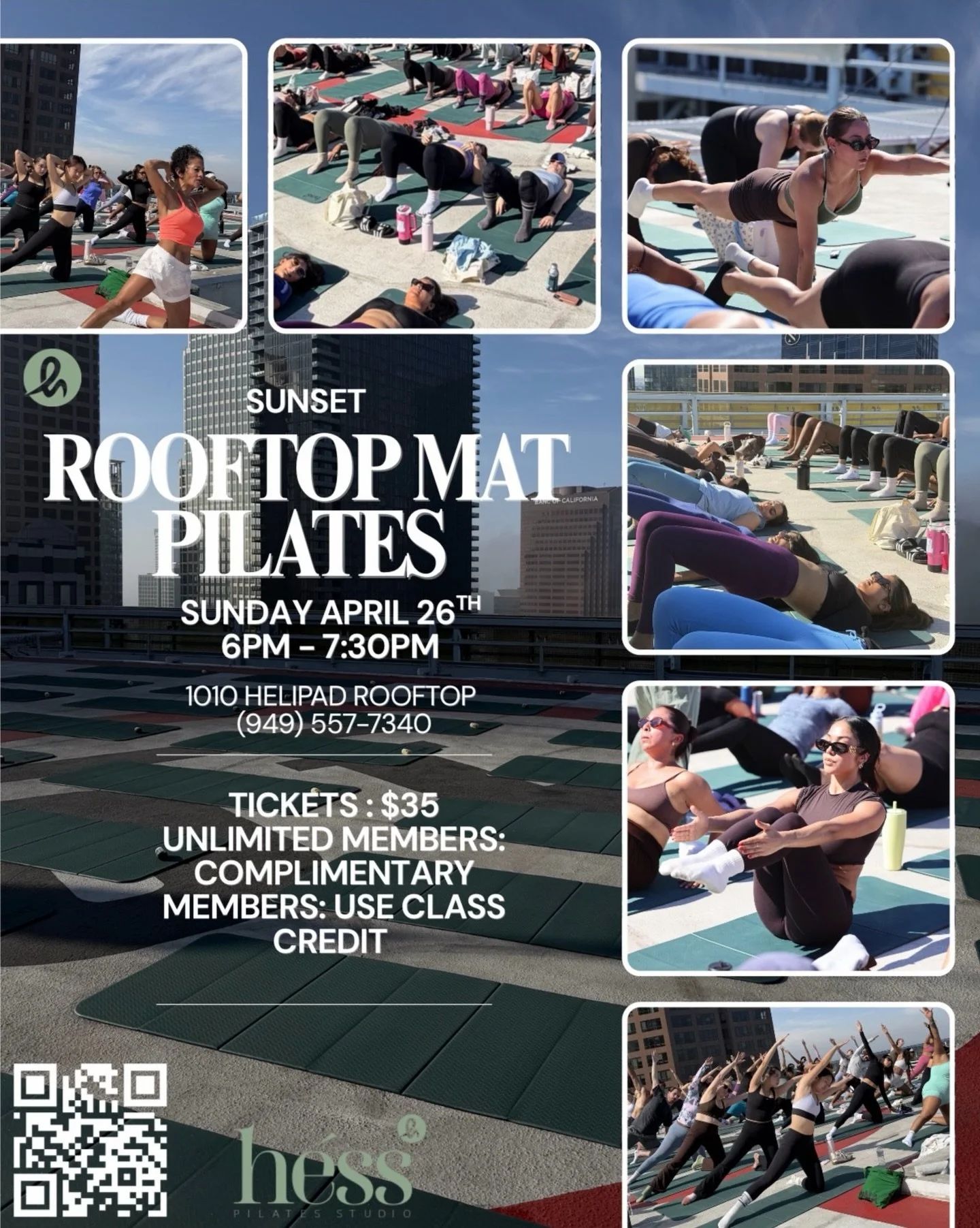 Community &bull; Movement &bull; Views

Join us for a special Sunset Rooftop Experience 
🗓 Sunday, April 26
⏰ 6:00 PM &ndash; 7:30 PM
📍 Rooftop Helipad, DTLA

An evening to slow down, connect, and move with intention as the sun sets over the city. 