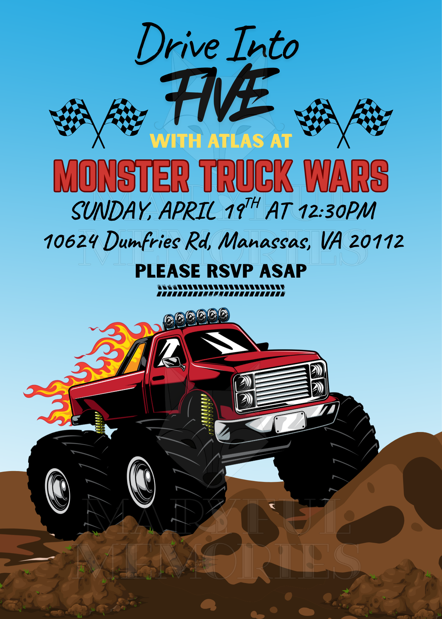 Monster Truck Birthday Party Invitation, Personalized Digital Invite