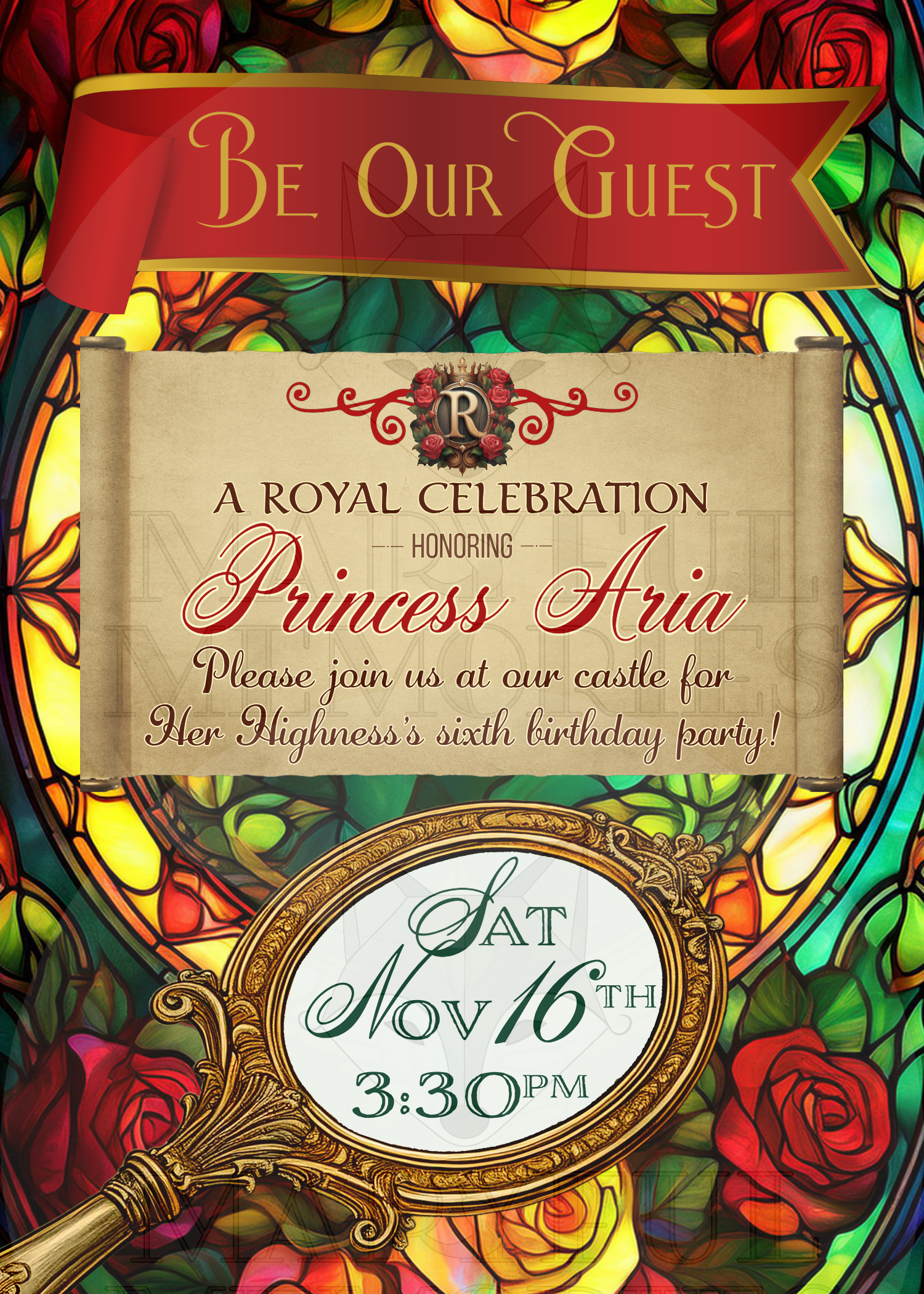 Be Our Guest Fairytale Princess Birthday Invitation, Personalized Digital Invite