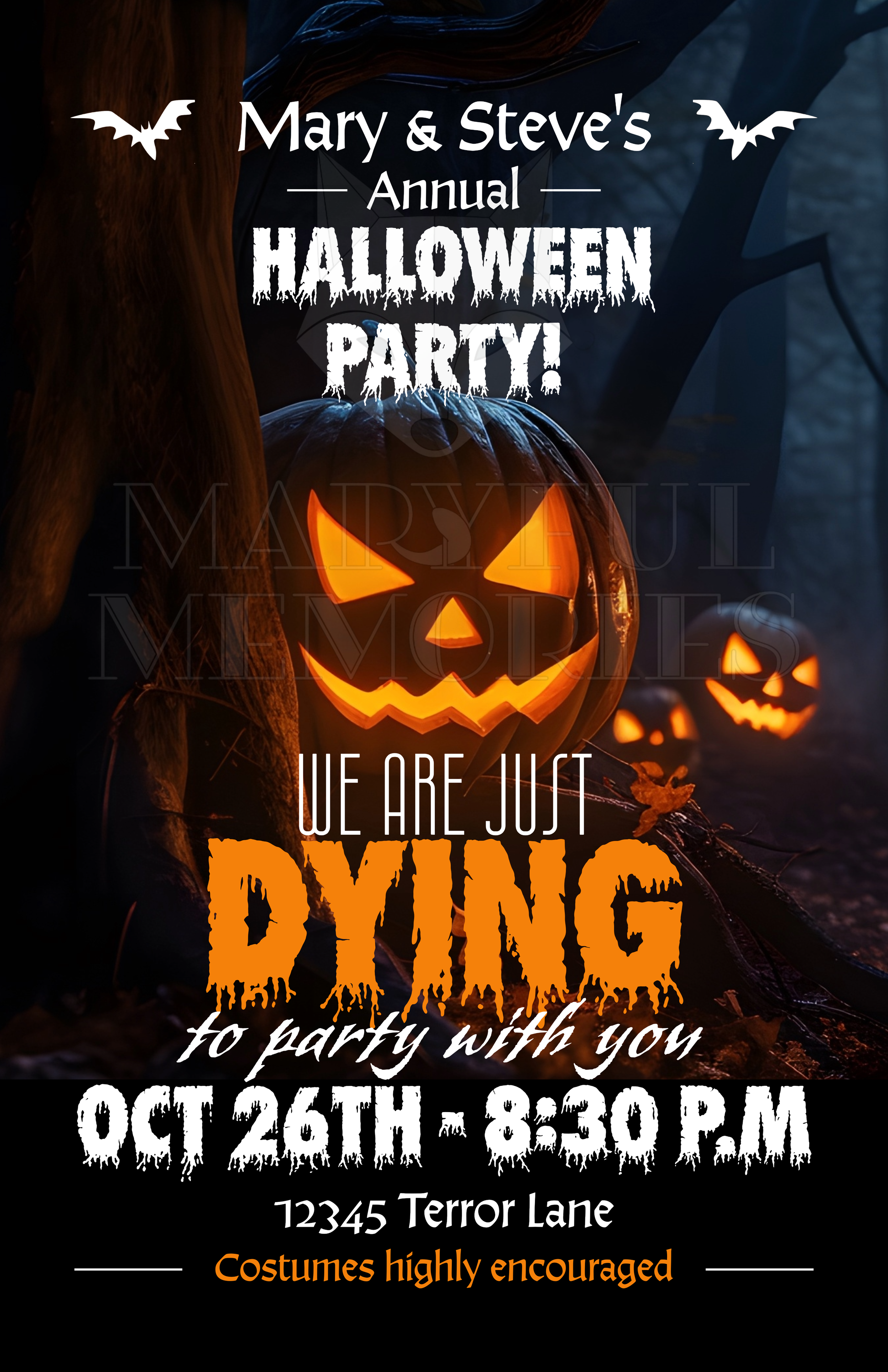 Dying to Party Halloween Pumpkin Invitation, Personalized Digital Invite