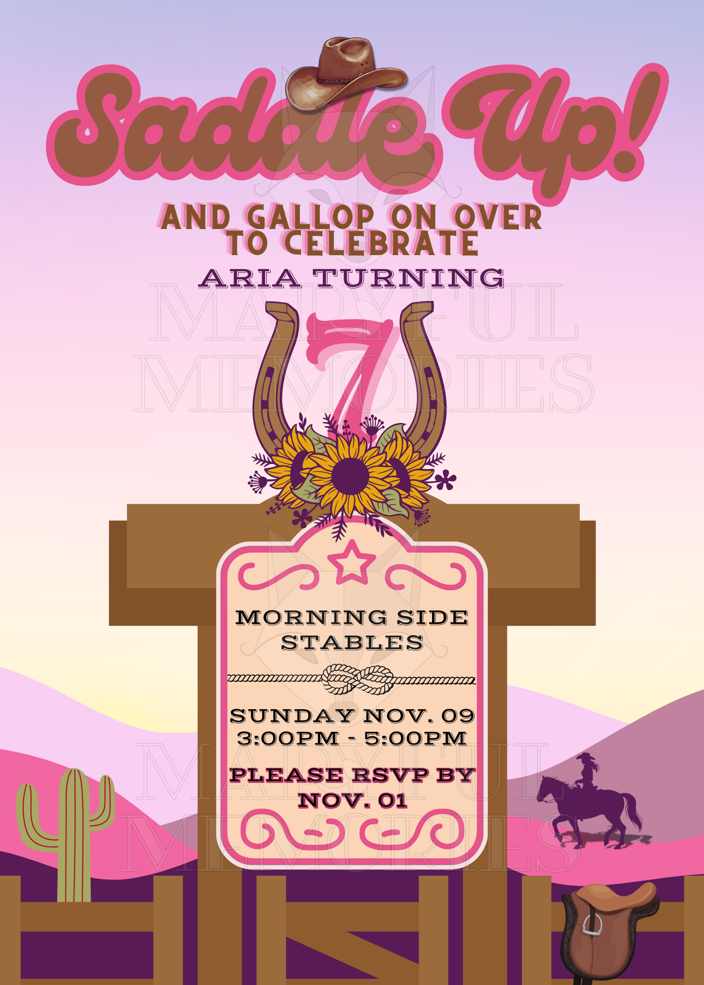 Cowgirl Western Birthday Party Invitation, Personalized Digital Invite