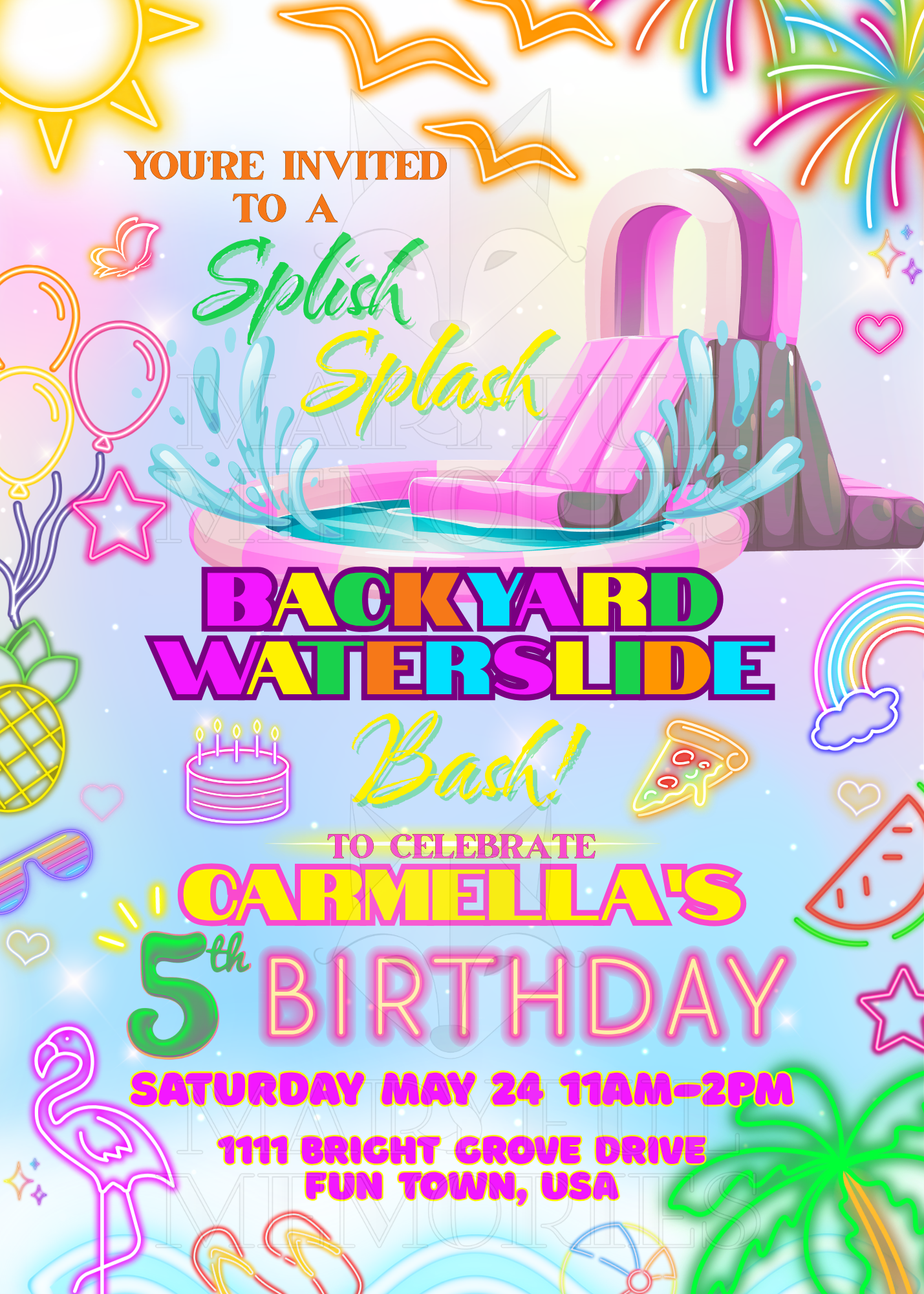 Water Slide Pool Party Birthday Invitation, Personalized Digital Invite