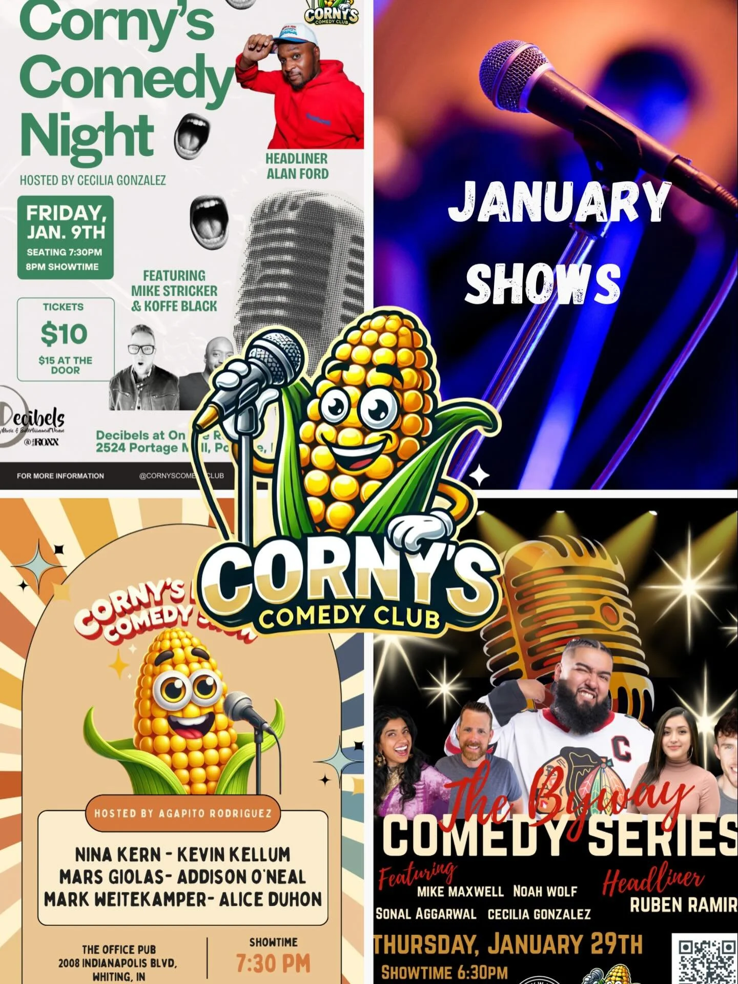 comedy ❤️
All January shows are $10
Fresh lineups, big laughs, and your favorite comedy crowd.
See you there 🎤✨

January 9th- Corny&rsquo;s Comedy Night, @decibelsatroxx Portage, IN 8pm
January 14th- Corny&rsquo;s Pop Up Comedy Show, The Office Pub,