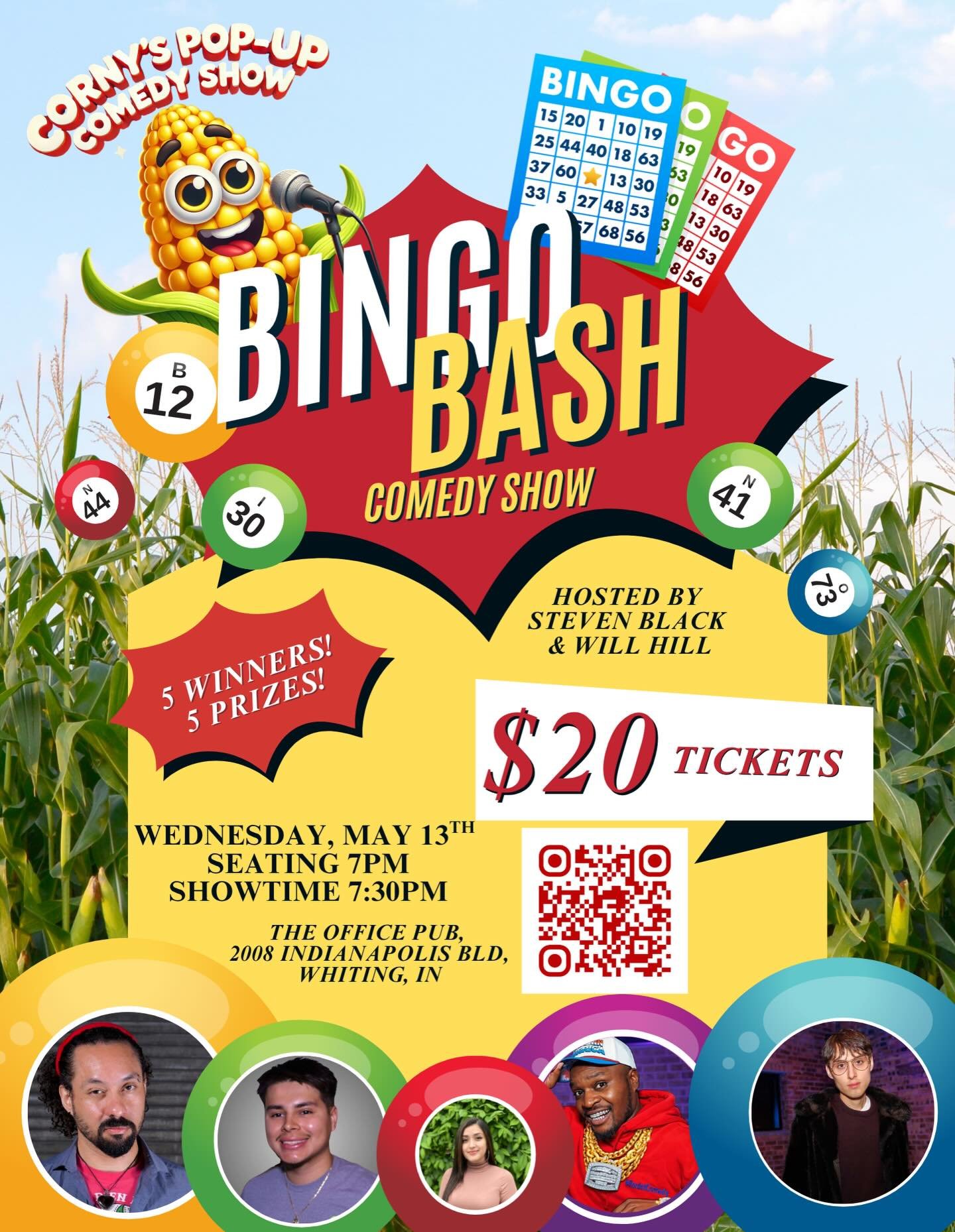 Corny&rsquo;s Pop-Up Comedy Show is teaming up with Bingo Bash Comedy for a one-of-a-kind night of laughs, bingo, and prizes at The Office Pub in Whiting!

This isn&rsquo;t your typical comedy show &mdash; we&rsquo;re mixing high-energy stand-up with