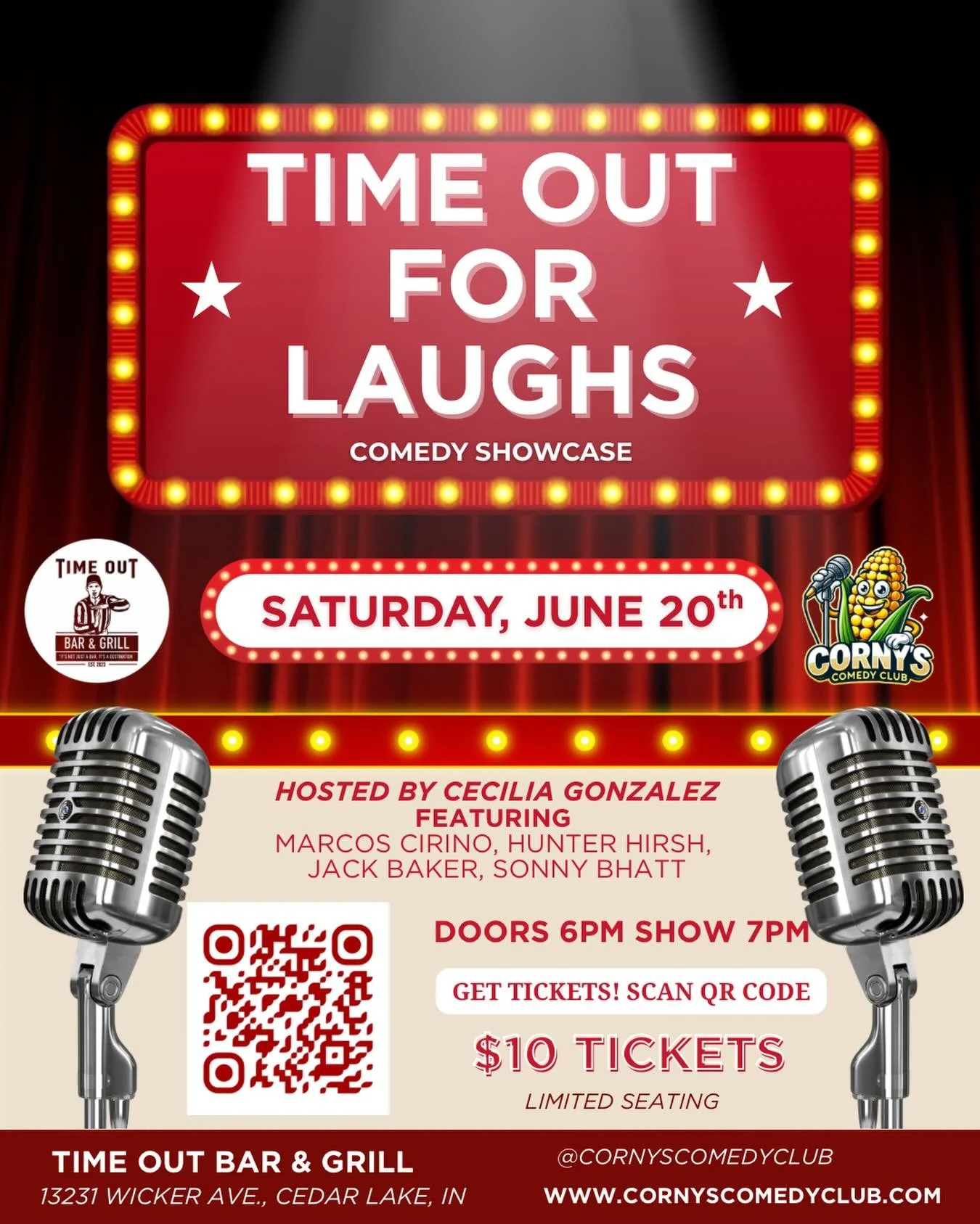 Cedar Lake, did you miss us?! ☀️😂

We&rsquo;re back at Time Out Bar &amp; Grill for a special Patio Edition comedy show! Enjoy great food, drinks, and laughs outdoors with us on June 20th!

Tickets are on sale NOW &mdash; grab yours before we sell o