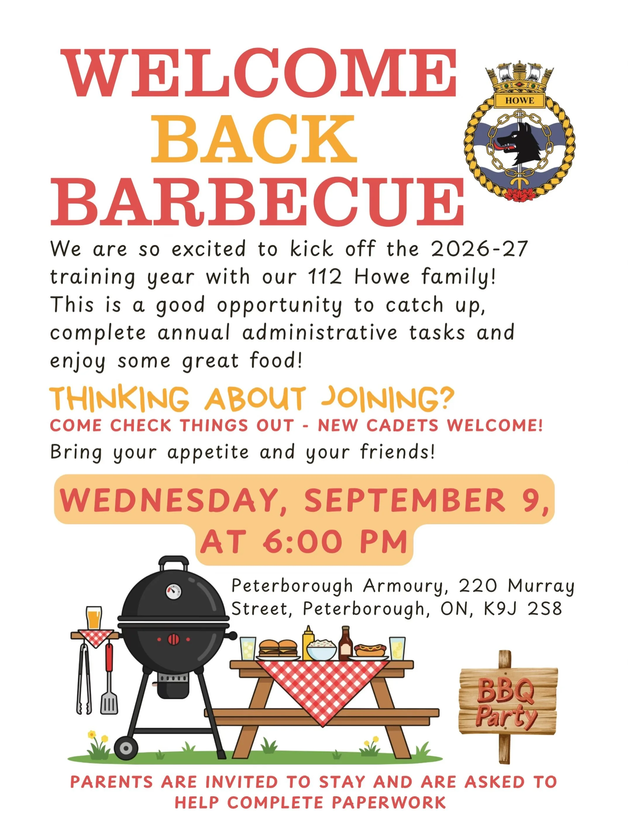 👋 WELCOME BACK! 🎉

We are excited to be starting the 2026-27 training year and we will be starting off strong on September 9th for a welcome back barbecue! 🍔🌭

📋 Cadets, bring your parents/guardians as we will be taking this opportunity to fill 