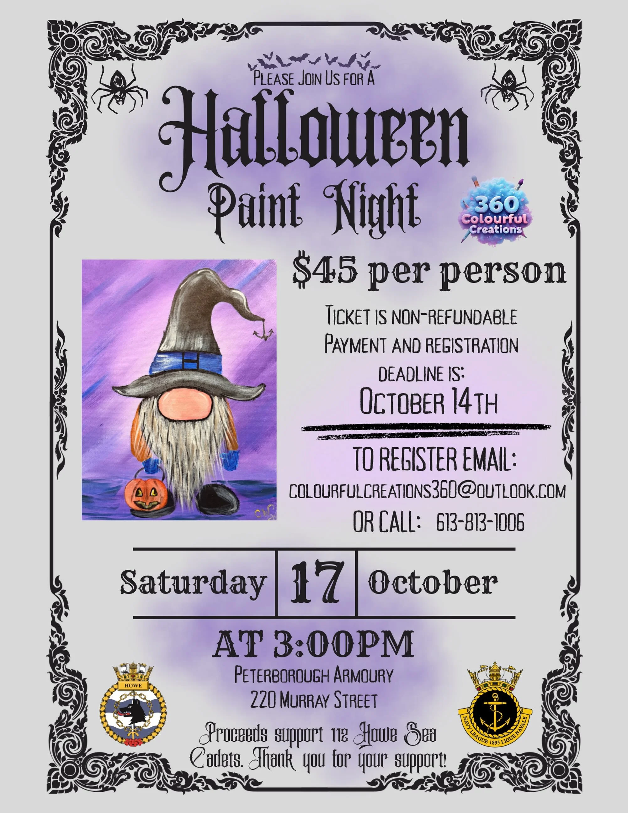 🎃🎨 HALLOWEEN PAINT NIGHT 🧑&zwj;🎨⚓️

Please join us for our second paint night fundraiser! We will be painting this adorable trick or treating gnome under the instruction of Catarina of @360colourfulcreations! 

🗓️ October 17, 2026
🕒 3:00 PM
📍 