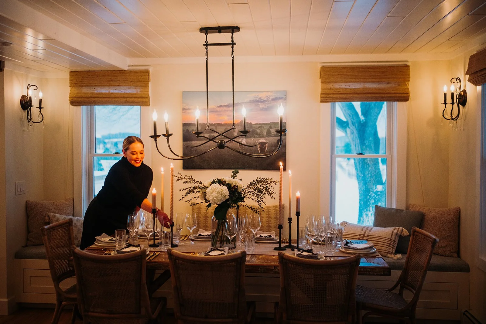 The Farmhouse. A charming, lived-in setting perfect for intimate dinners, private gatherings, and stays.