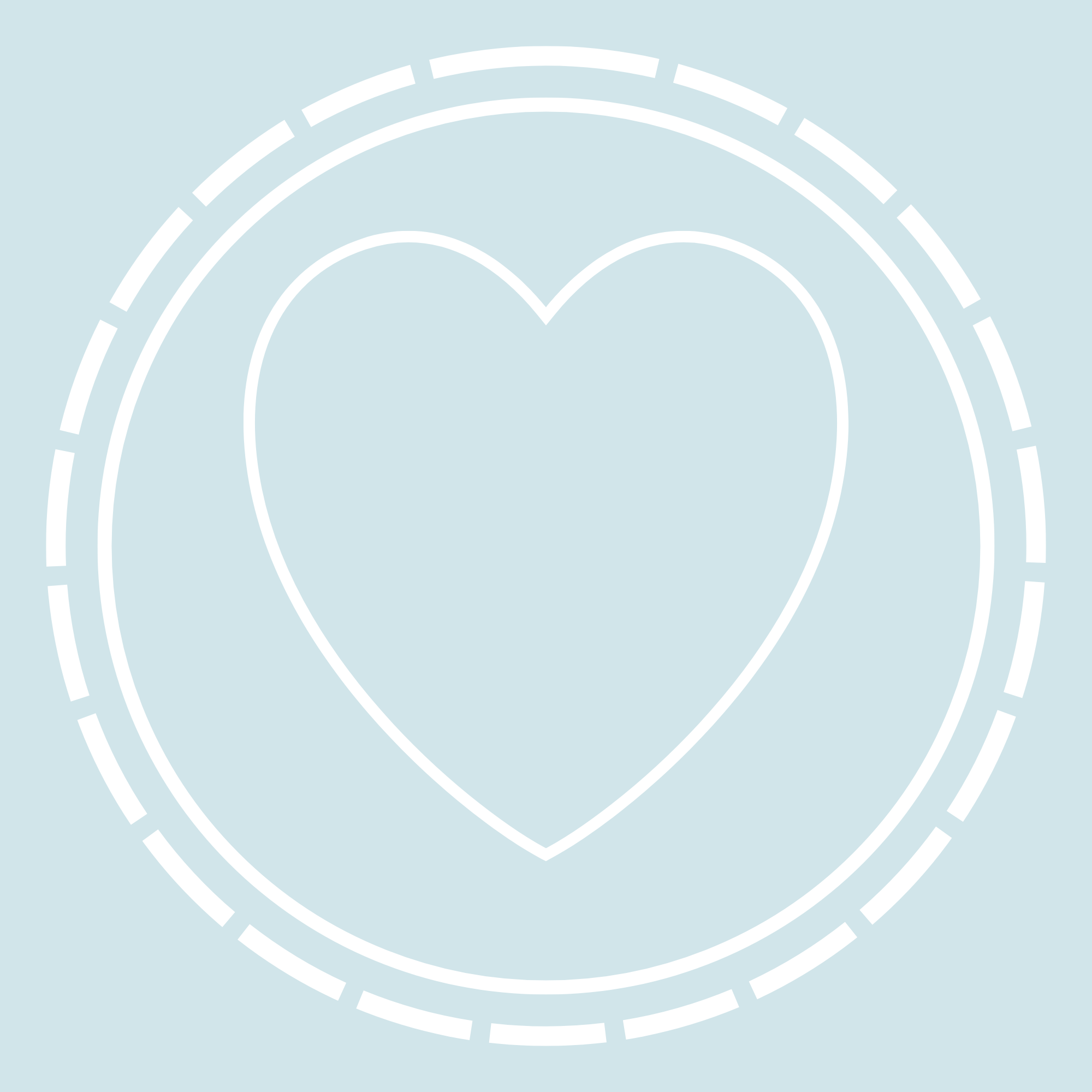 Outline of a heart inside a circle with dotted borders on a dark background.