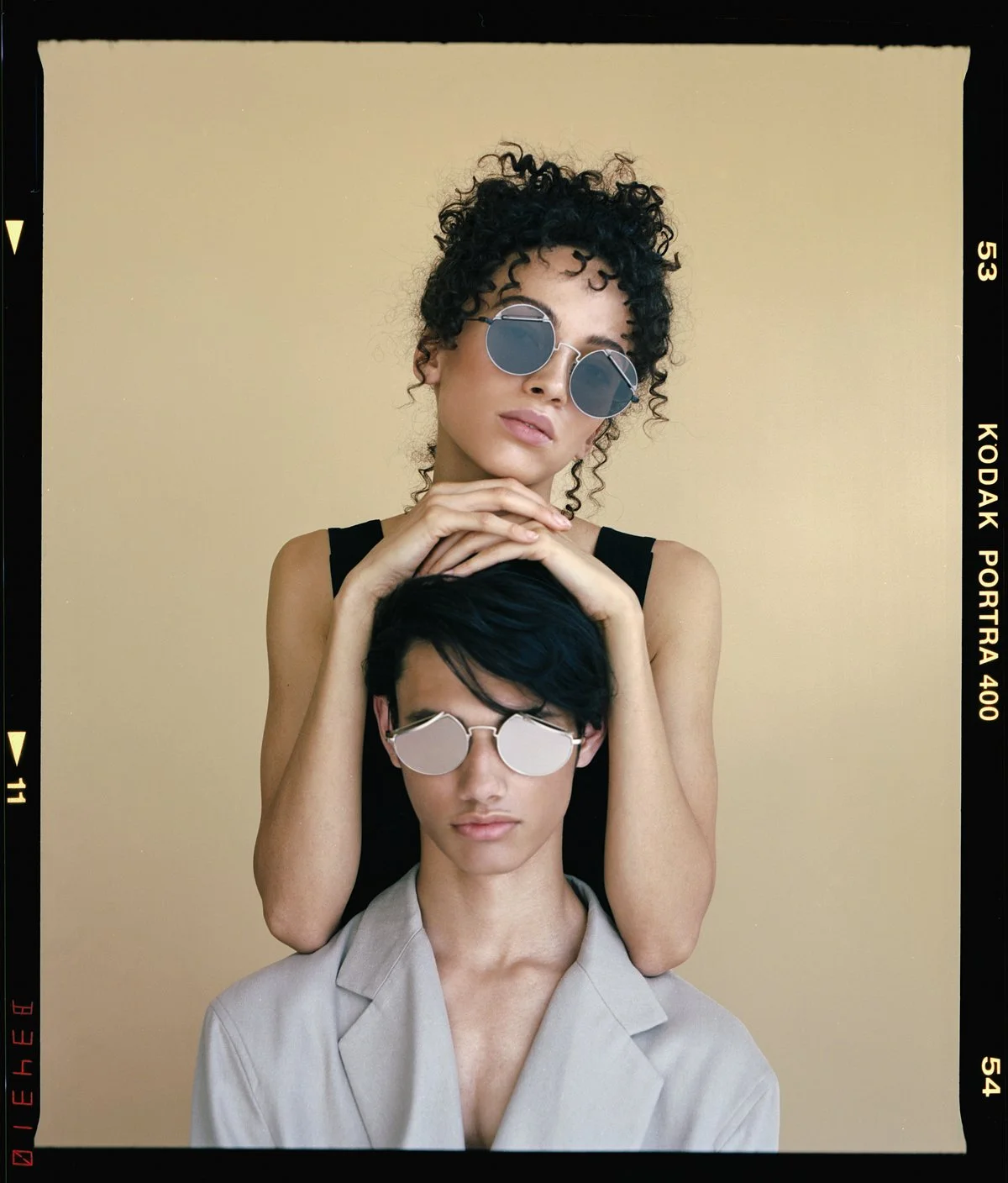 Eyewear campaign: two models in sunglasses, shot on location