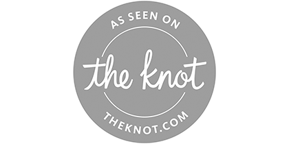 Circular logo with the text 'AS SEEN ON the knot THEKNOT.COM'