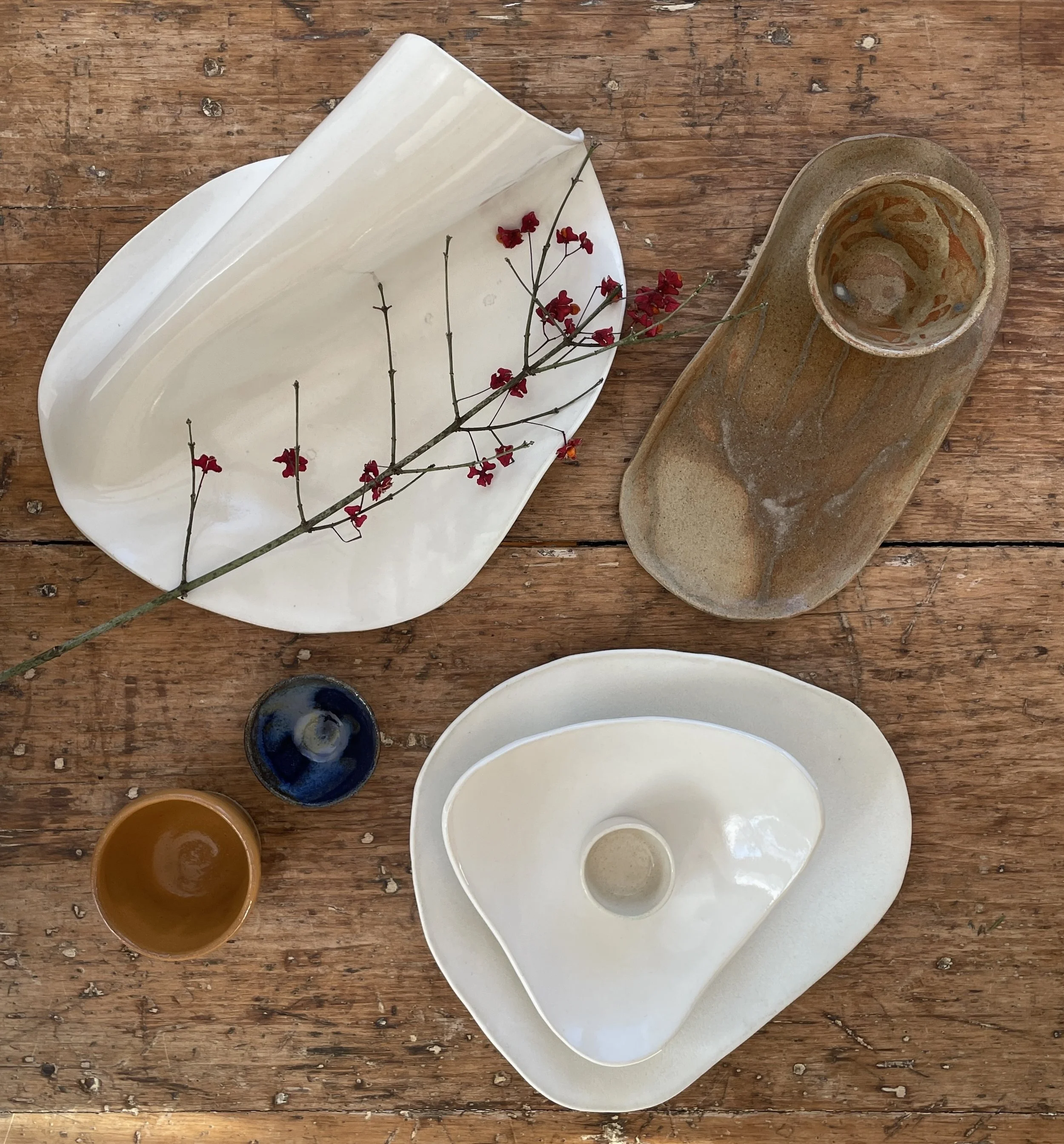 Sculpture, with hand-built and wheel-thrown works