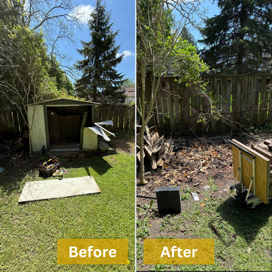 Old wooden backyard shed ready for shed removal and demolition service in London Ontario