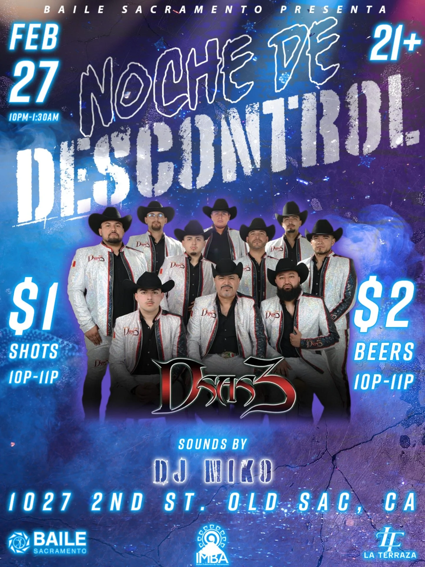 NOCHE DE DESCONTROL 🔥
Feb 27 | 10PM&ndash;1:30AM | 21+
$1 Shots &amp; $2 Beers from 10&ndash;11PM 🍻
Sounds by DJ Miko 🎶
1027 2nd St, Old Sac