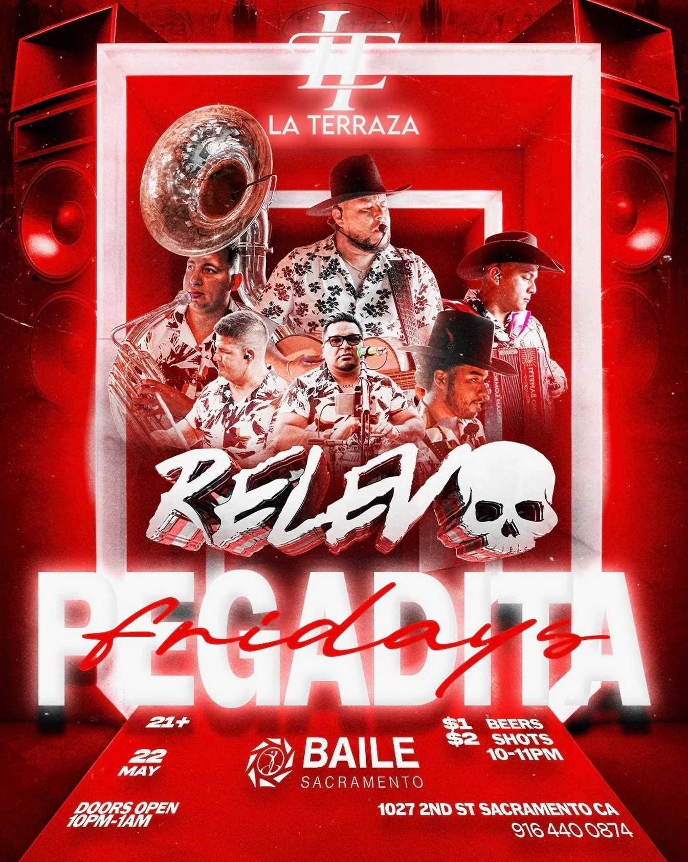 🔥 RELEVO live this Friday at La Terraza Sacramento 🎶
Pull up for a full night of pegaditas, corridos y puro ambiente 🍻

🗓️ May 22
⏰ Doors open at 10PM
📍1027 2nd St Sacramento, CA
🔞 21+

🍺 $1 beers &amp; $2 shots from 10PM&ndash;11PM
DM for tab