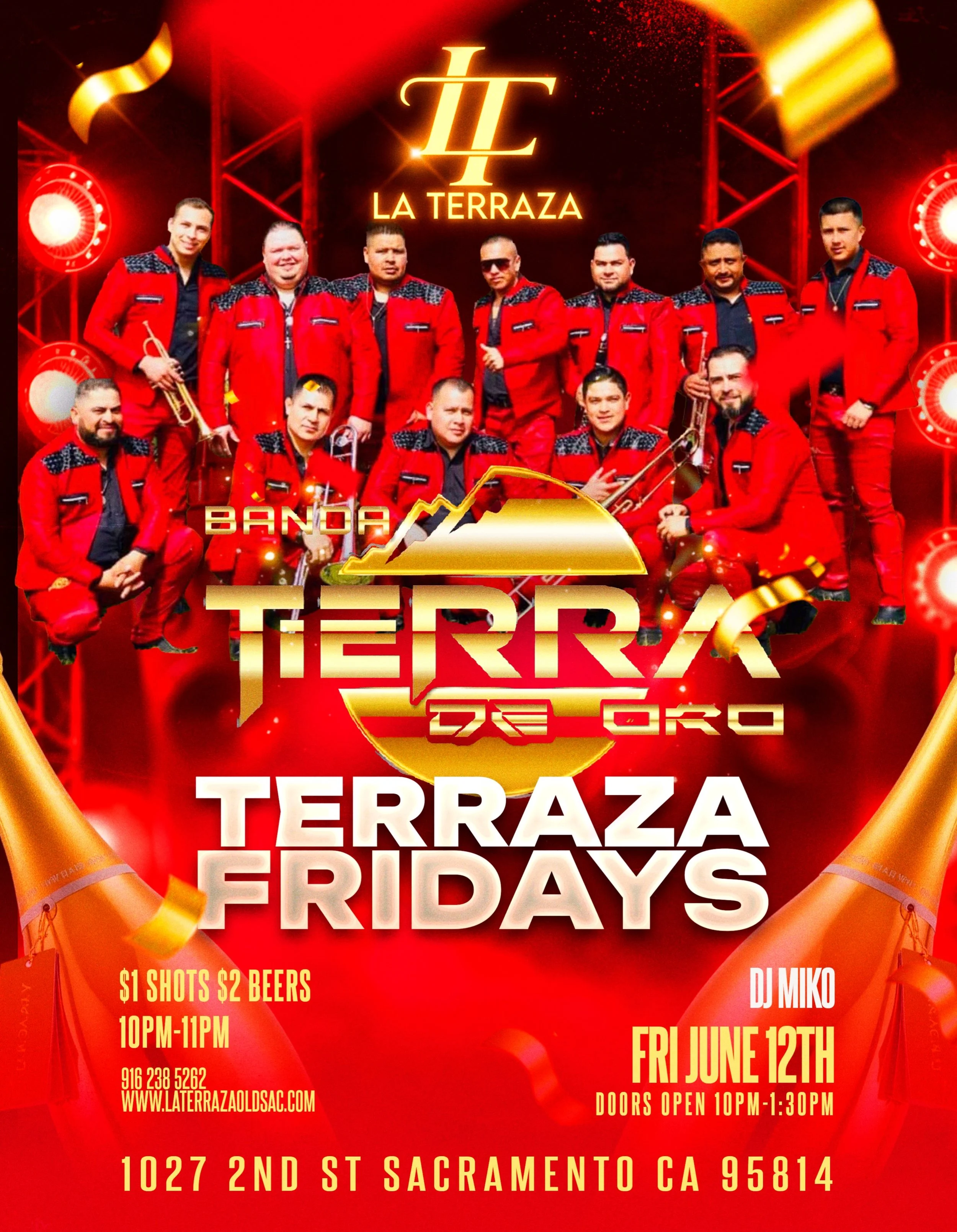 🔥🎺 TERRAZA FRIDAYS IS BACK! 🎺🔥

Este viernes llega Banda Terra de Oro a La Terraza para una noche de m&uacute;sica en vivo, baile y puro ambiente. 🍻💃🕺

🍺 $2 Beers
🥃 $1 Shots
⏰ 10PM&ndash;11PM

📍 La Terraza
1027 2nd St, Sacramento, CA 95814
