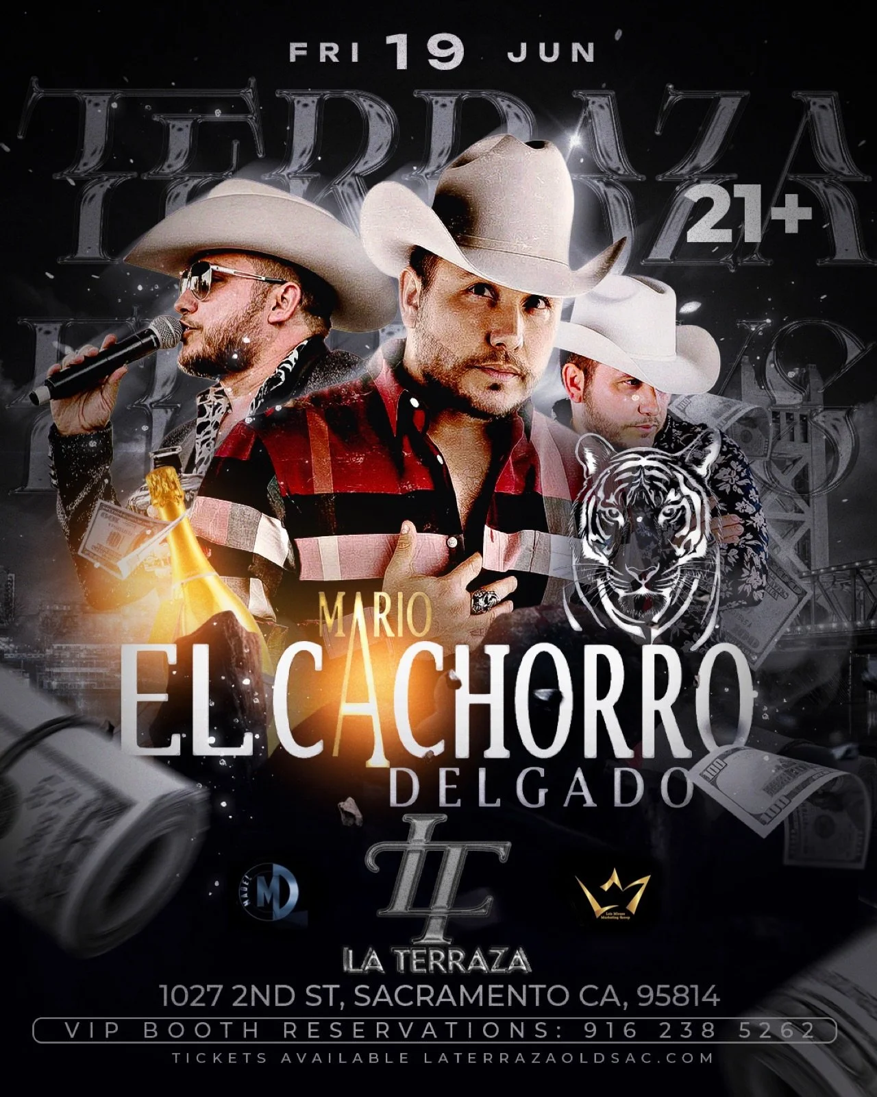 🐯🔥 EL CACHORRO DELGADO llega a La Terraza este 19 de junio! 🔥🐯

Prep&aacute;rate para una noche de corridos, ambiente exclusivo y las mejores vibras en Old Sacramento. 🍾🎶

📍 La Terraza
📅 Viernes 19 de Junio
⏰ 21+
🎤 Mario &ldquo;El Cachorro&r
