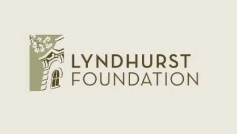 Lyndhurst Foundation logo with a stylized illustration of a historic building and tree branches on a beige background.