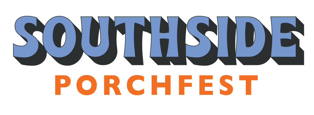 Logo for Southside Porchfest with the event name in bold text, featuring 'Southside' in blue with a shadow effect and 'Porchfest' in orange.