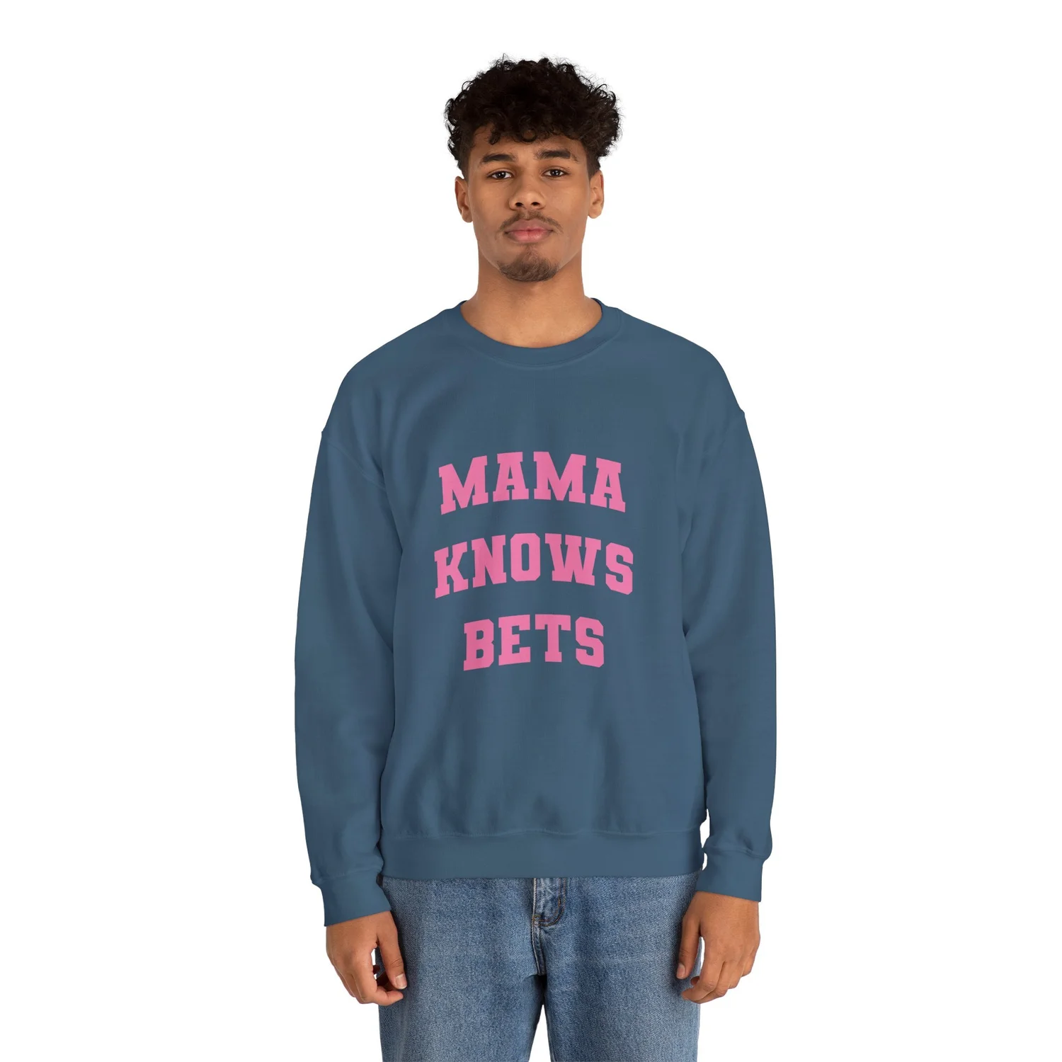 Mama Knows Bets' Unisex Crewneck Sweatshirt | Varsity Font in Pink
