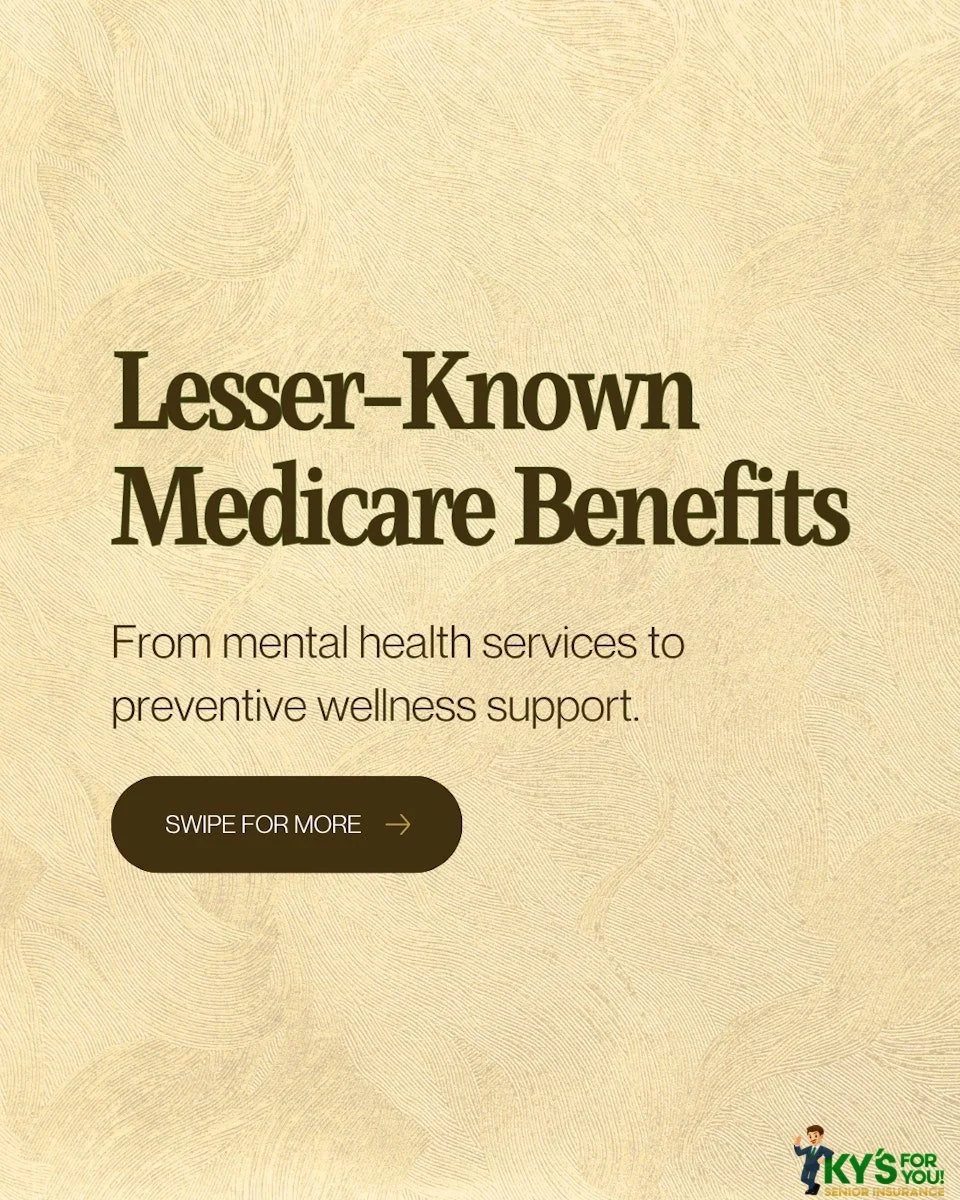 Medicare coverage includes more than doctor visits, prescriptions and hospital stays. There are a variety of additional services and preventive benefits that may be available, depending on your coverage and medical needs. Swipe through to learn more.