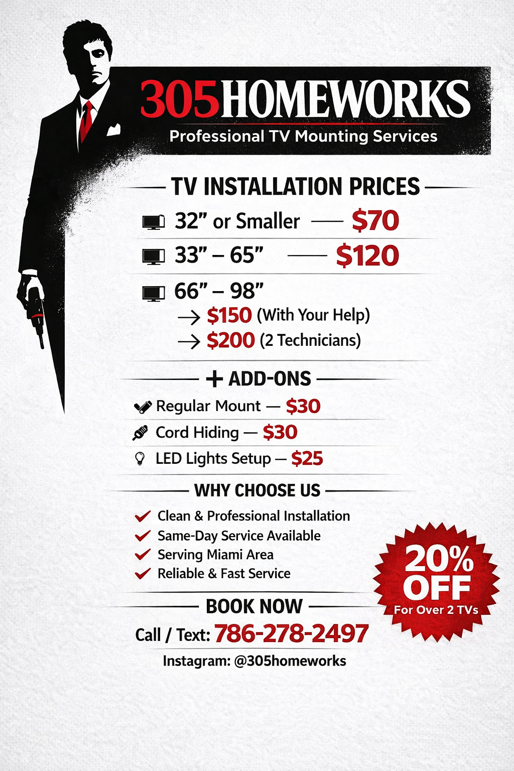 Affordable TV mounting prices in Miami FL - 305HomeWorks professional installation