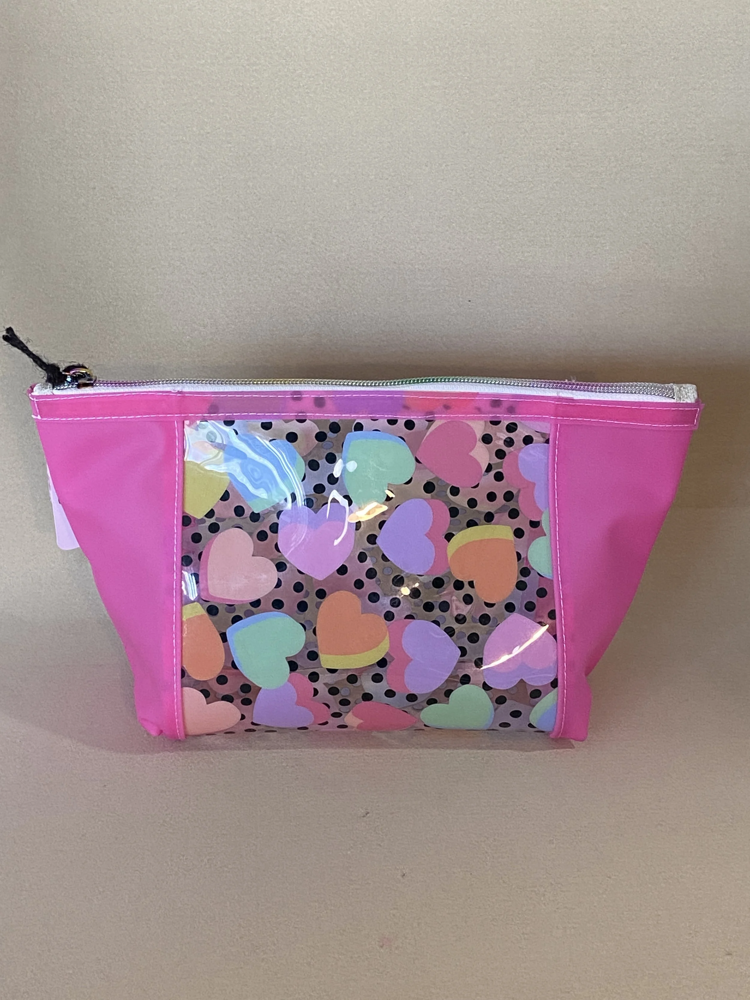 Vibrant Two-Toned Vinyl Makeup Bag with Heart Design