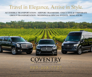 Travel in Elegance, Arrive in Style. Accessible transportation - airport transfers - executive & corporate group transportation - weddings & special events - wine tours - Coventry Transportation - 905-468-7727 - www.coventrytransportation.ca