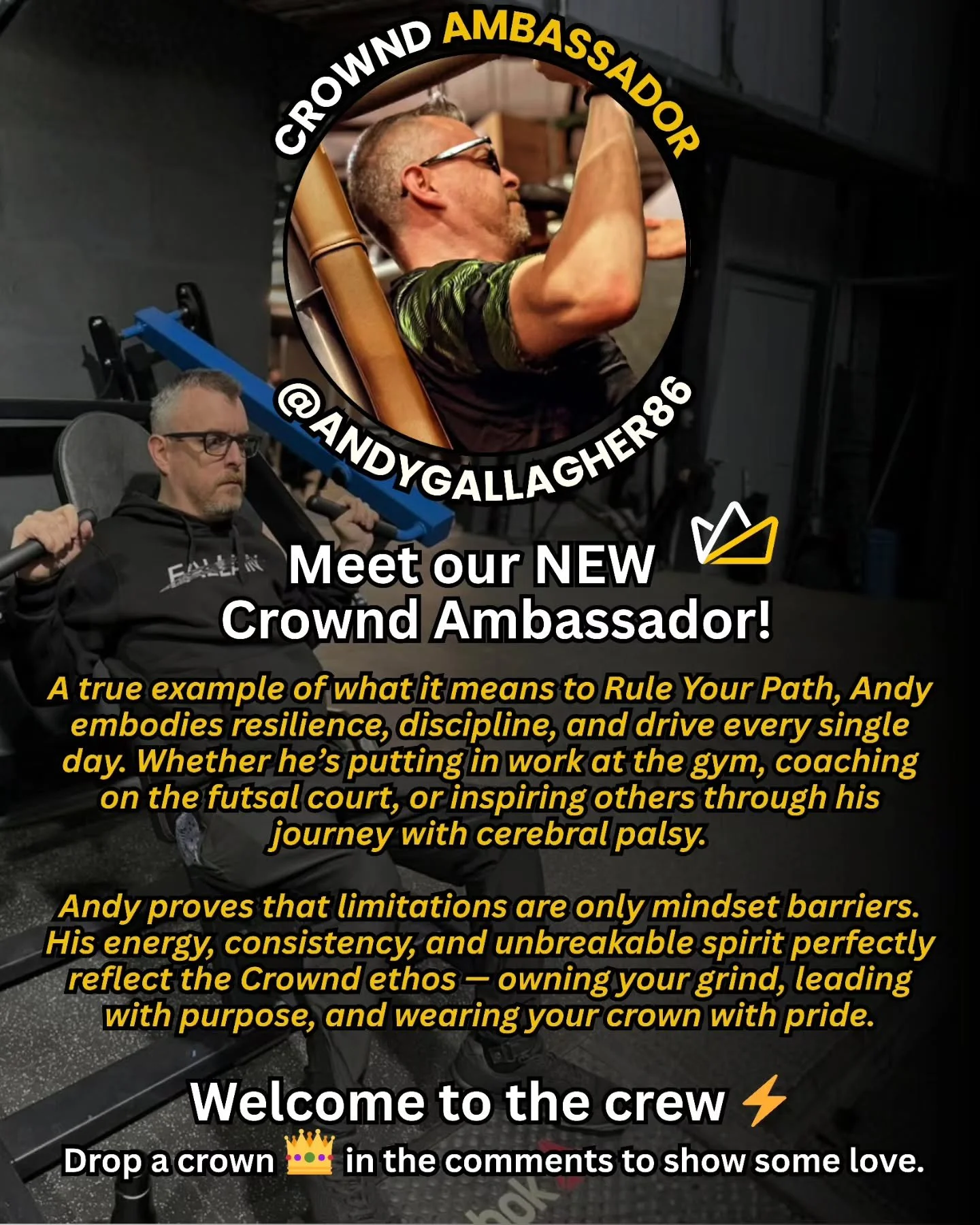 From day one, @andygallagher86 has been behind the brand — supporting, believing, and living by the same mindset that built Crownd. 👑
Now he officially joins the crew as one of our own.
Andy embodies what it means to Rule Your Path — re