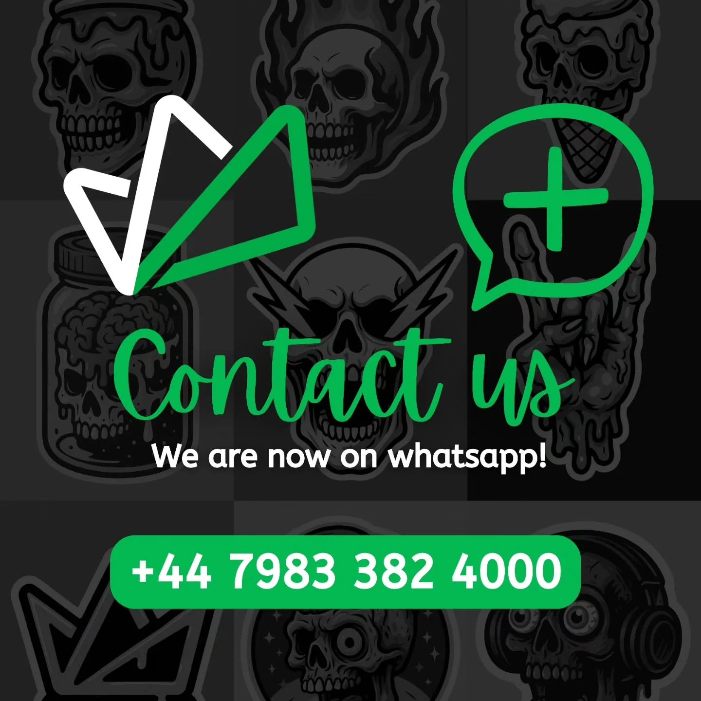 Slide into our… WhatsApp 👀💬
We’re officially online for questions, orders & random chat.
Hit us up 👍 +44 7983 382 4000