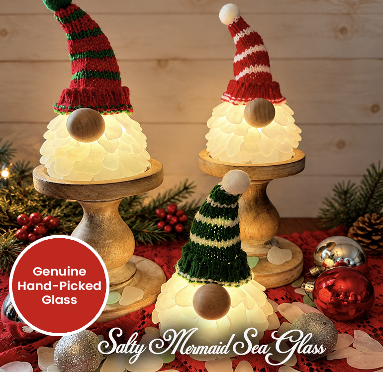 5" Island Sea Glass Gnome Light-Up Tree (Genuine Glass)