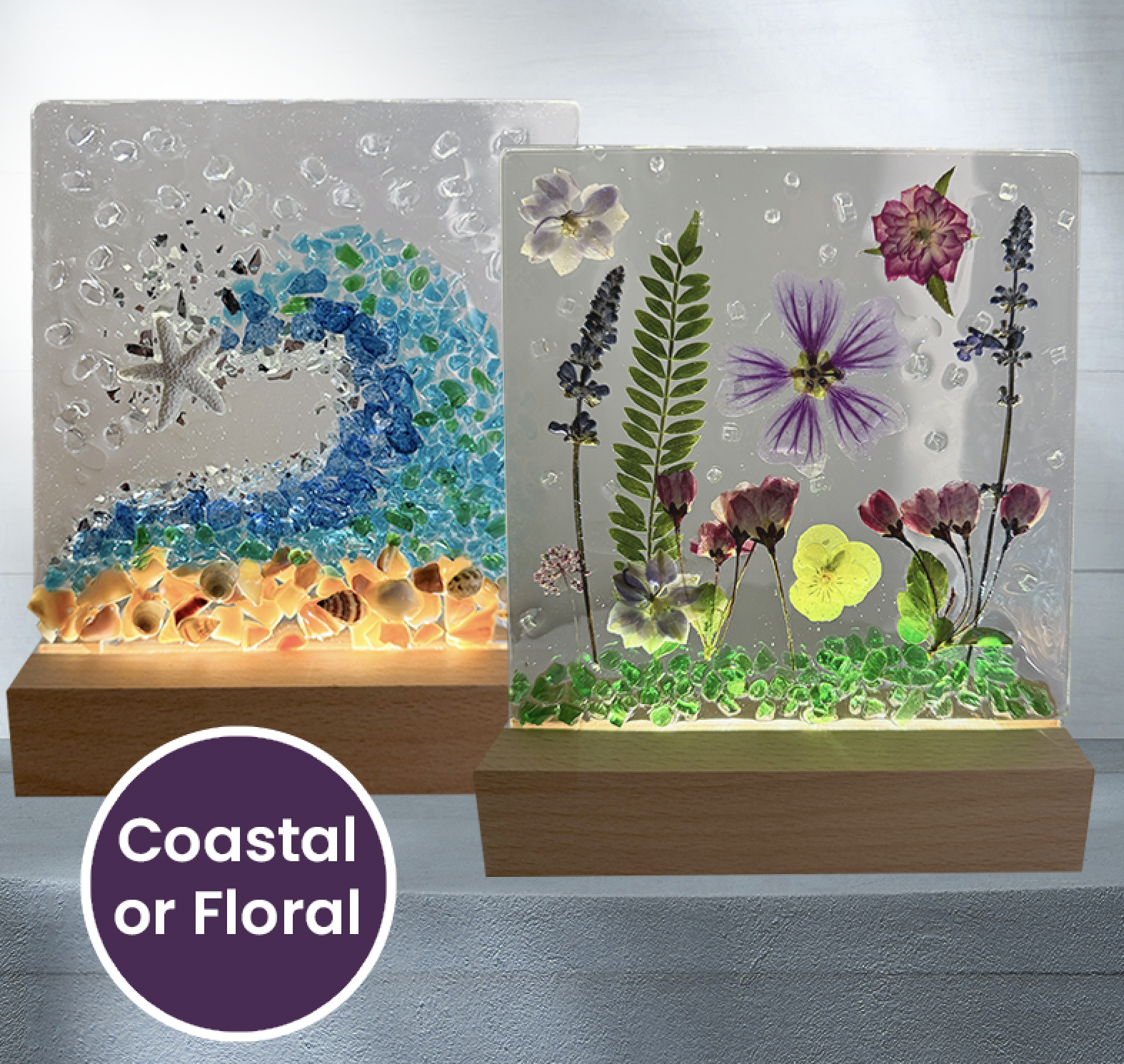Light Up Resin Panel (Coastal or Floral)