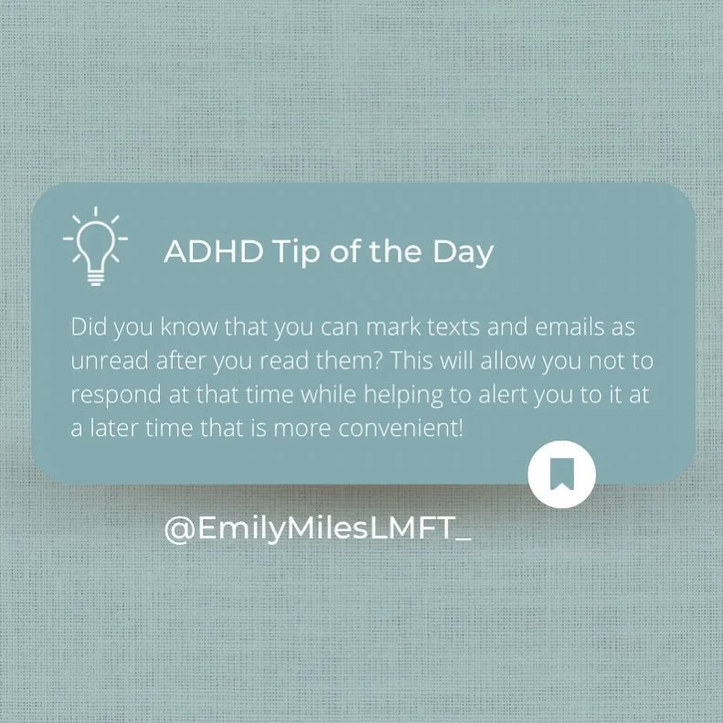 ADHD tip of the day! If you don&rsquo;t respond now you are likely to forget, make the message unread to help remind you! 

Perhaps I&rsquo;ll make this a series 🤔

#adhd #adhdtips #therapy #lmft #therapisttips #ihaveadhd
