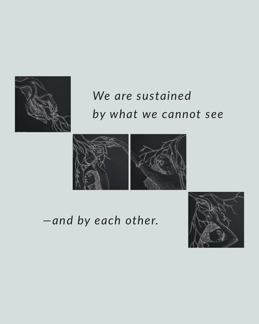 These pieces are part of the mycorrhizal lens of Collective Humanity.

In nature, mycorrhizal networks move nutrients between plants&mdash;supporting, sharing, sustaining. Entire systems depend on something we rarely see. Something that goes forgotte