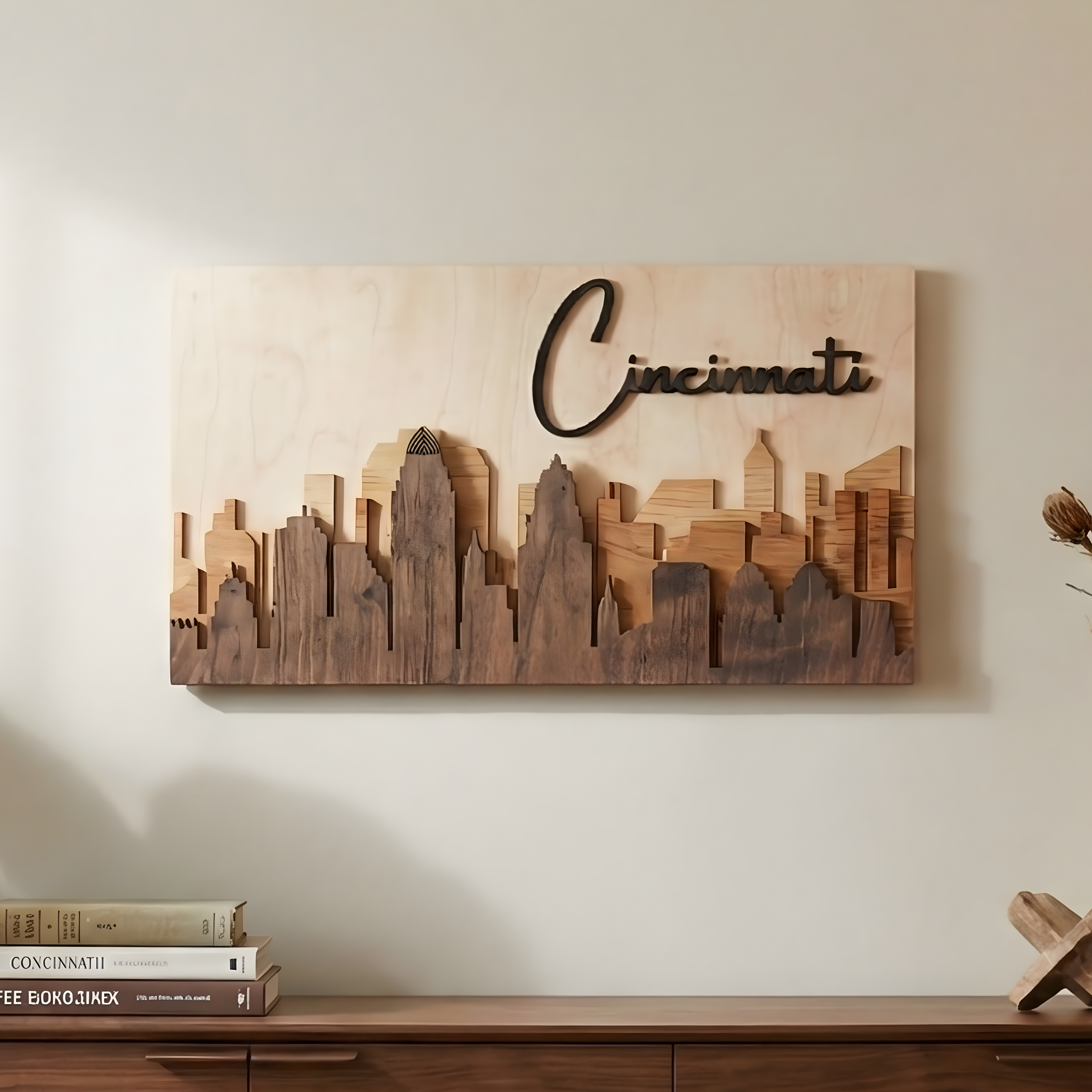 Handcrafted 3D Cincinnati Skyline Wood Wall Art | Queen City Decor